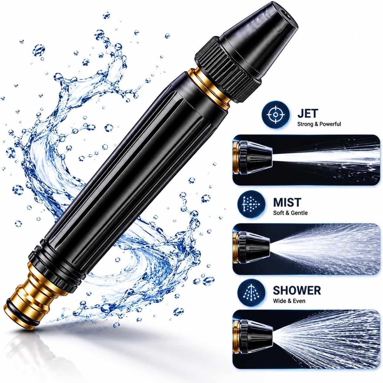 Home High Pressure Car Wash Water Gun with Booster Nozzle, Adjustable Garden Hose Nozzle for Car Washing, Patio Cleaning and Garden Watering