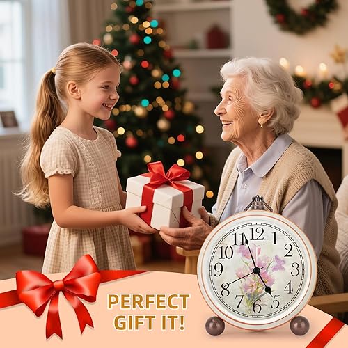 Miniatura 6 de Maxspace Reloj despertador vintage de 5.2 pulgadas, silencioso, sin tictac, con tulipanes, reloj analógico y funciona con pilas, con movimiento de