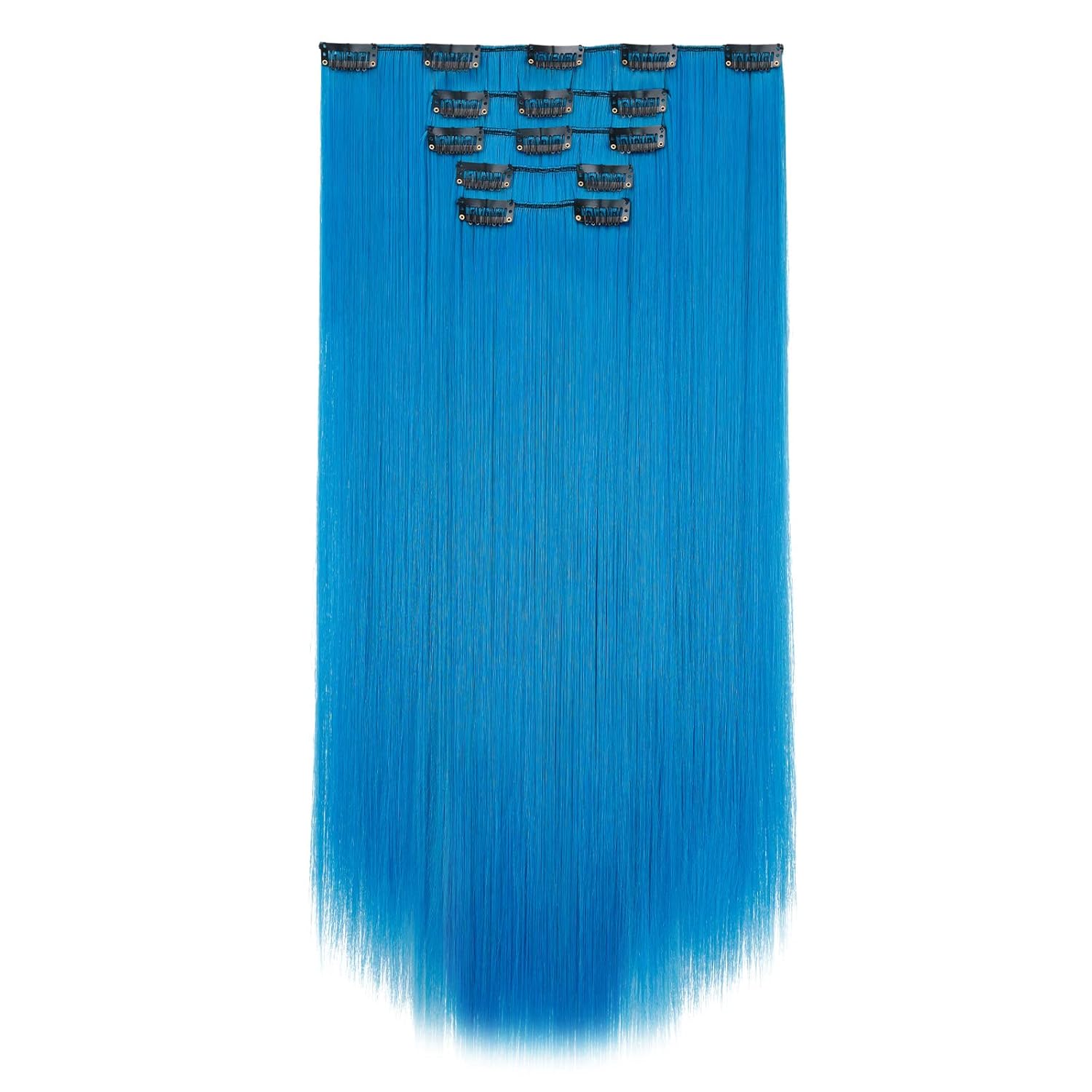 HSPJHTM Blue Hair Extensions Straight Clip in Hair Extension for Women Halloween hair extention 22" Synthetic 5PCS Natural Thick Hair Pieces Full Head