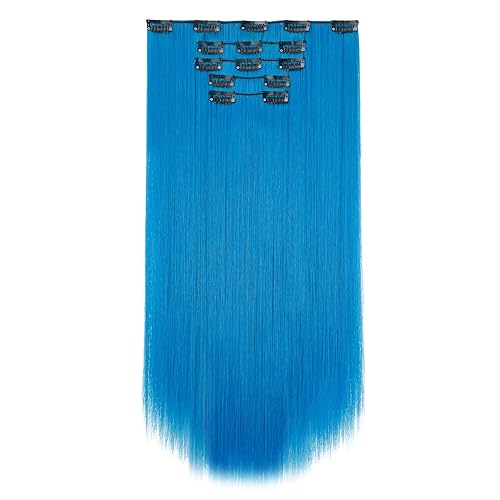Extensiones de cabello azul, extensiones de cabello con clip de HSPJHTM para mujer, extensiones de cabello sintético de 22 pulgadas, 5 piezas de