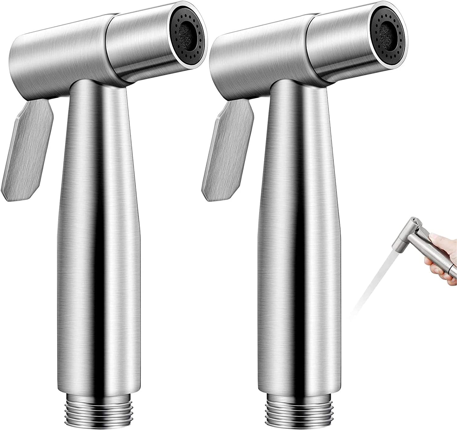 Handheld Bidet Sprayer Shattaf Cloth Diaper Toilet Sprayer Stainless Steel Brushed Bathroom Shower Bidet Spray Set (Silver, Pack of 2)
