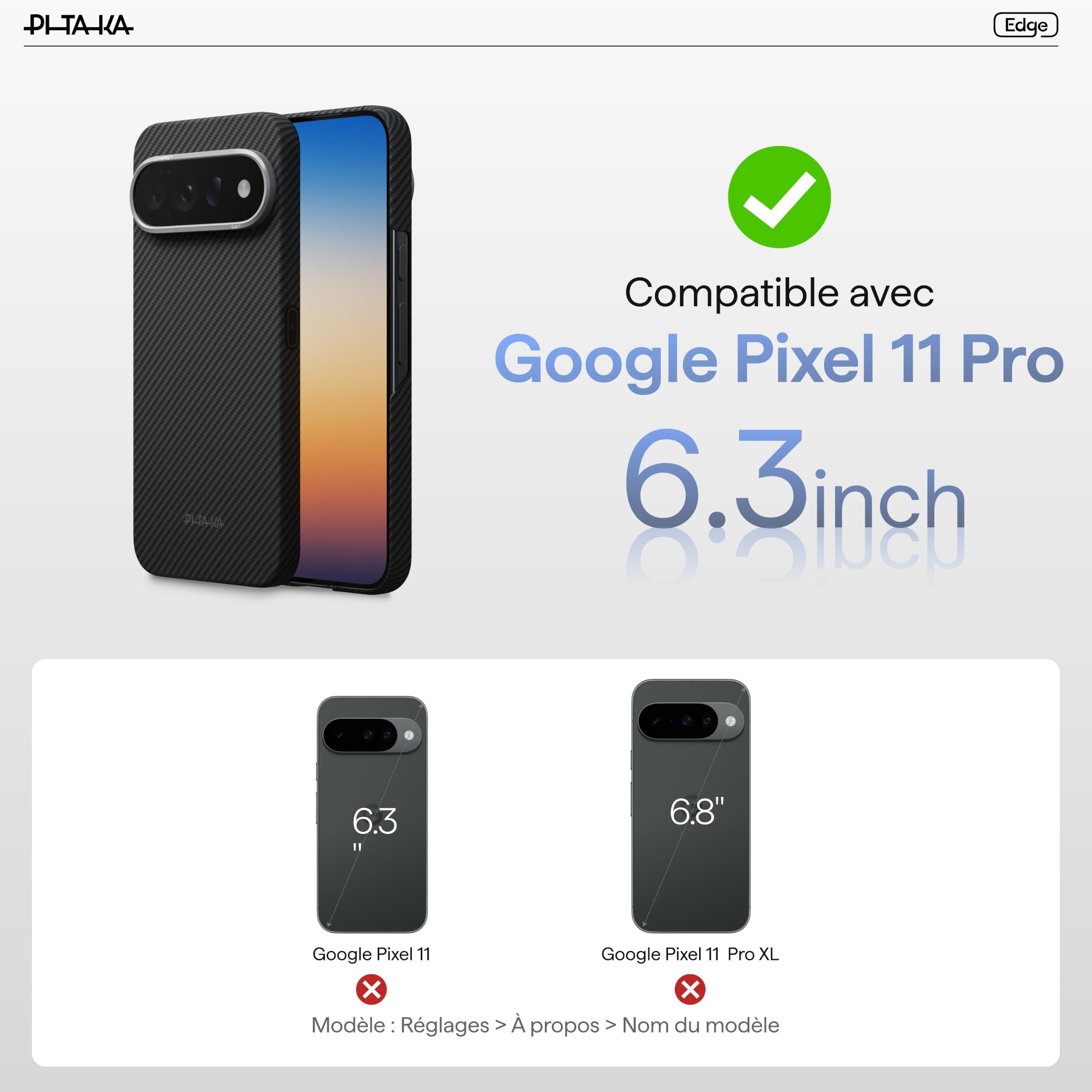 pitaka Coque Magnétique pour Pixel 11 Pro Aramide Mince et Légère Noir