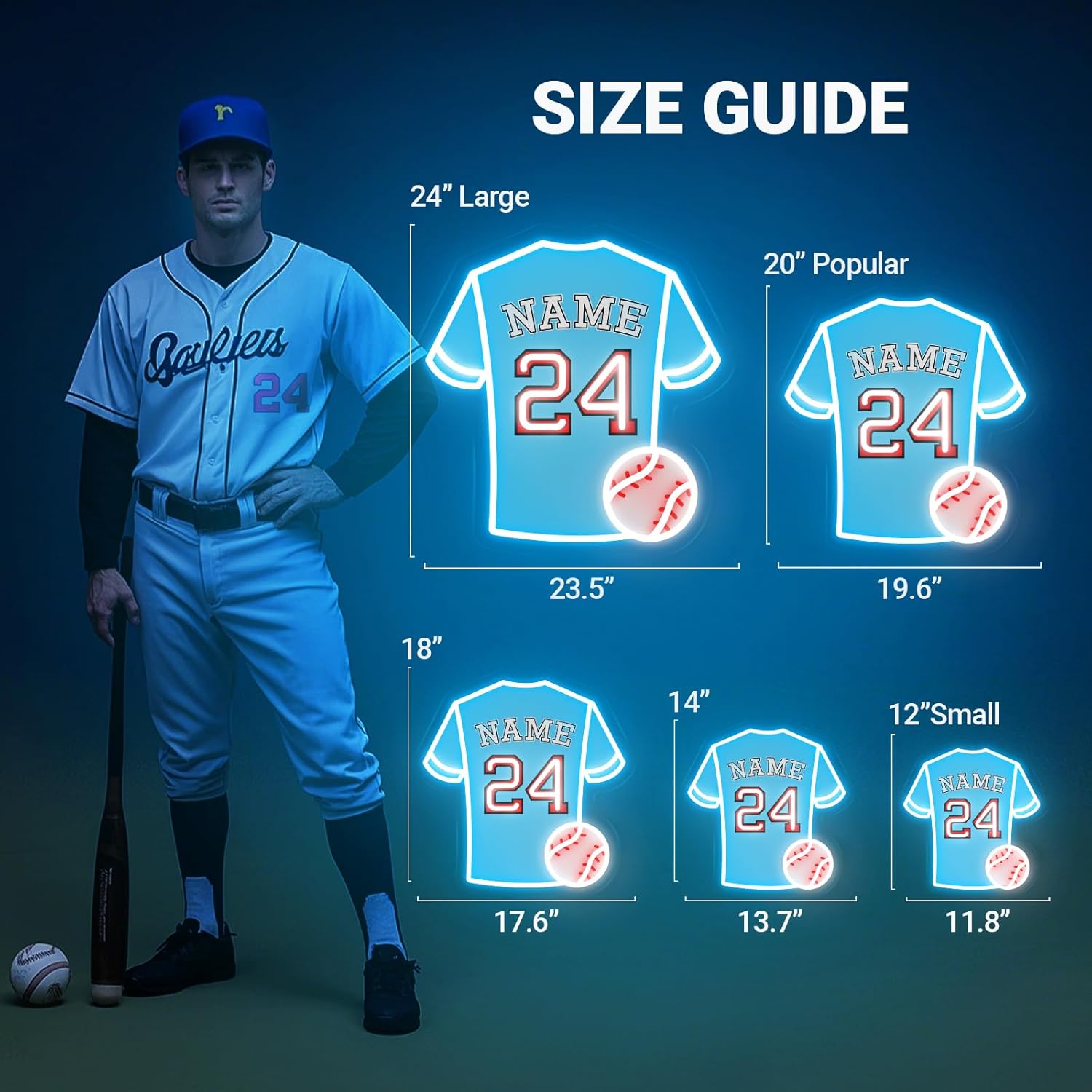 Custom Baseball Neon Signs for Wall Decor, Customizable Jersey Number Name Softball Neon Sign for Party Bar Man Cave Fan Club, LED Light Up Signs for Baseball Lovers Holiday Gifts - Image 5