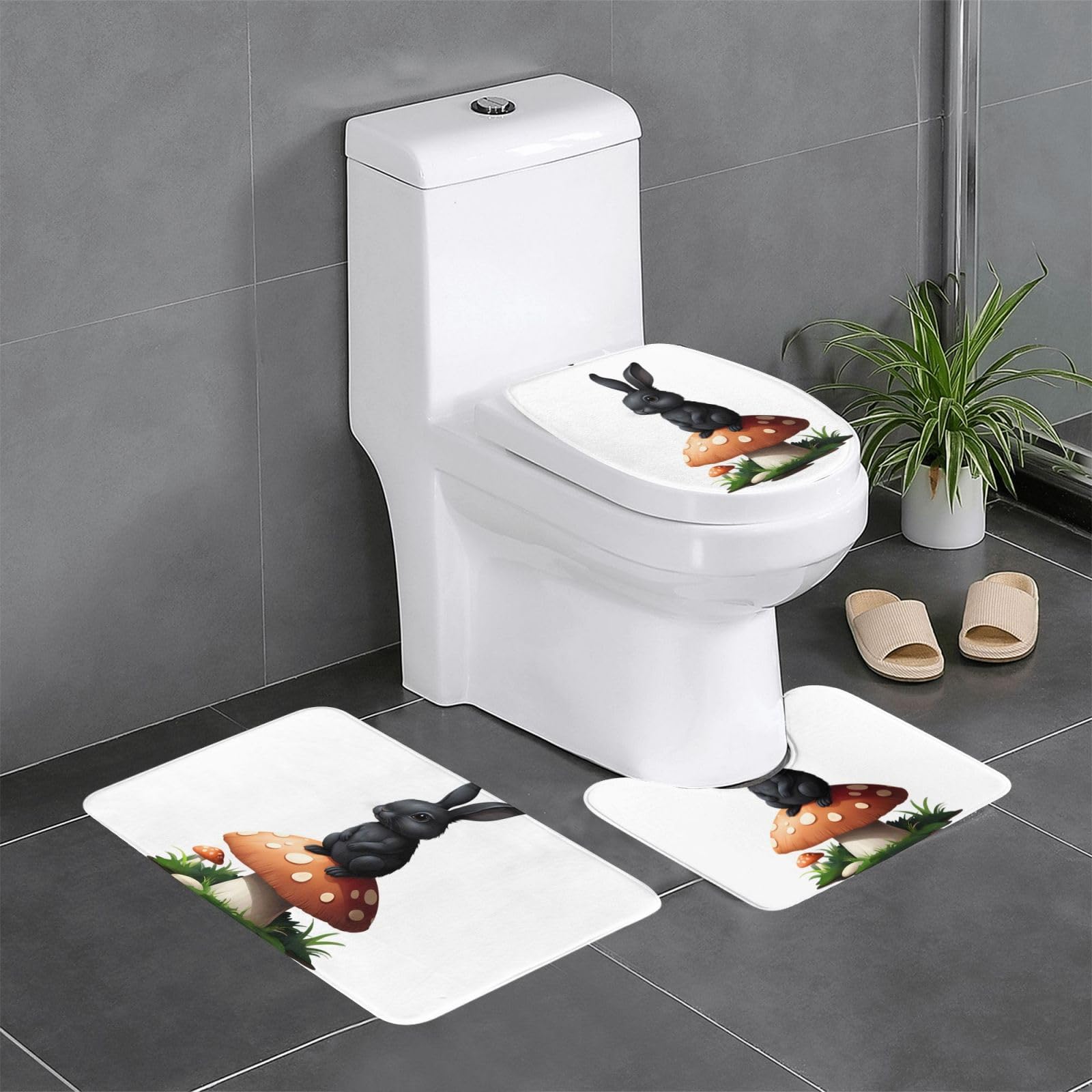 Tapis de salle de bain antidérapants WHJDPP lot de 3 avec motif lapin