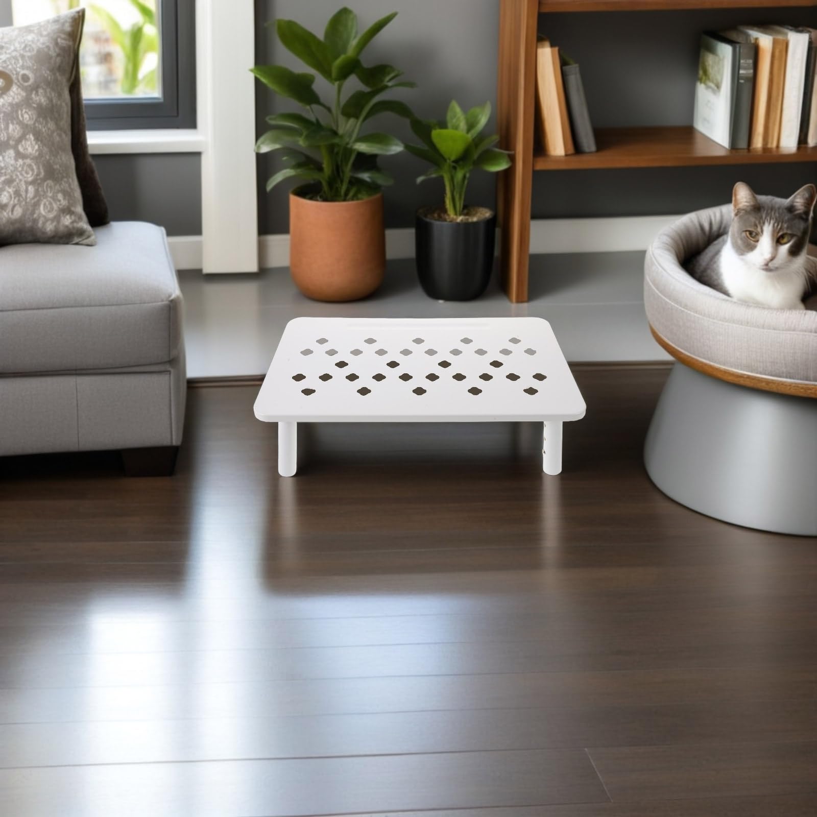 Support Réglable pour Gamelle Automatique Blanc, Support Surélevé Antidérapant 3 Hauteurs pour Chats et Petits Chiens, Station Alimentaire Ergonomique Intérieur et Voyage