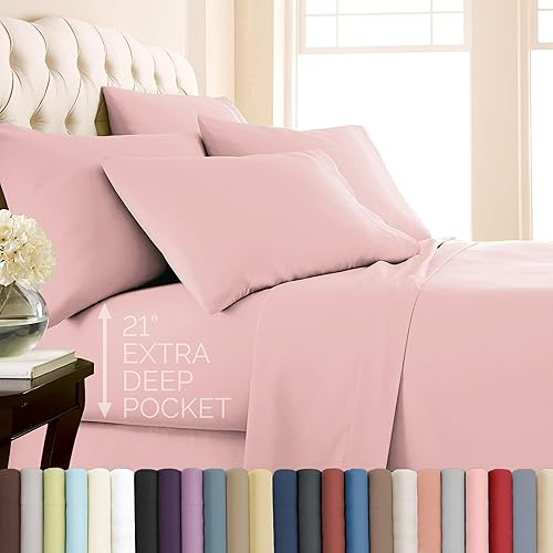 Southshore Fine Living, Inc. Juego de sábanas de bolsillo extra profundo, 6 piezas, sábanas de bolsillo profundo de 21 pulgadas, lavables a máquina
