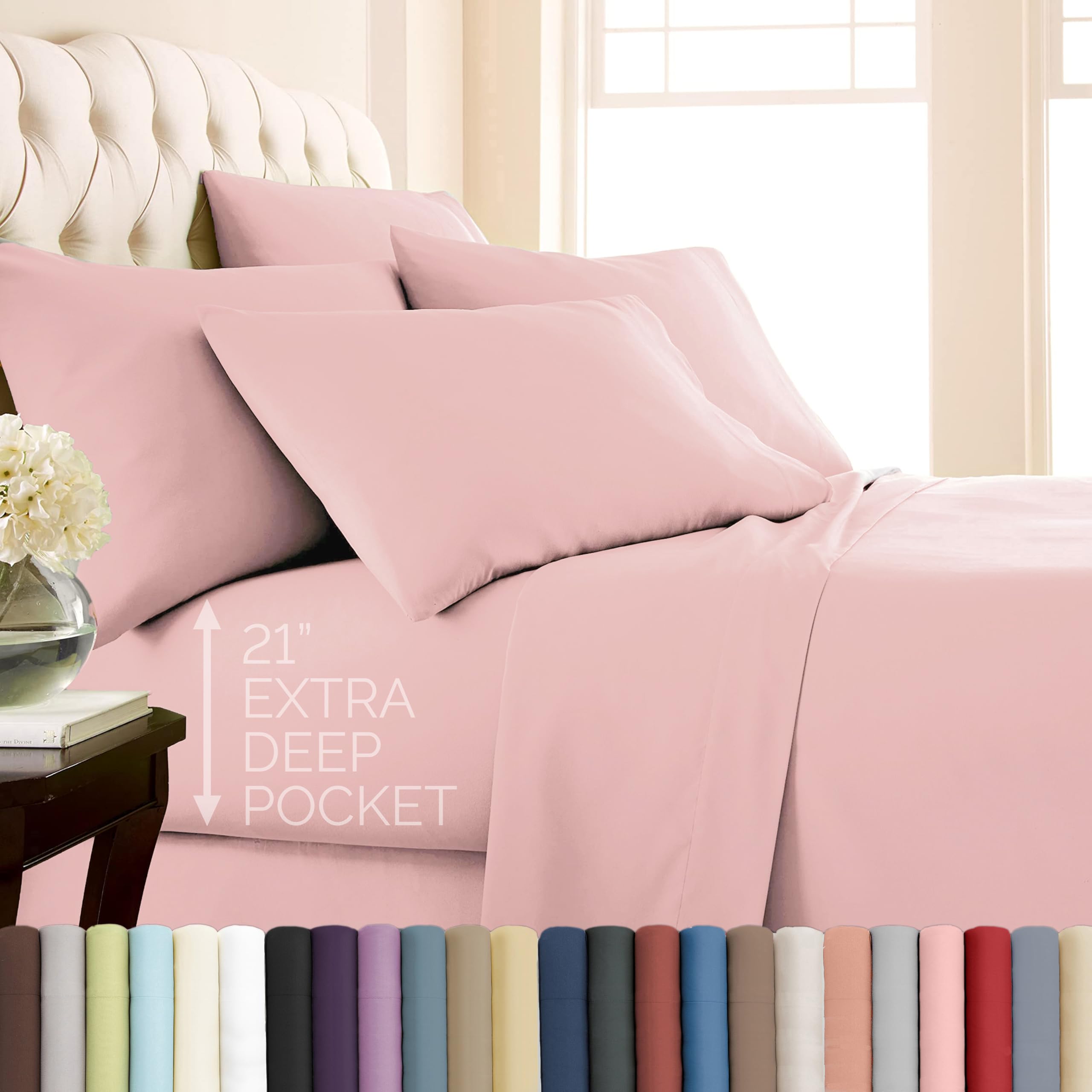 Southshore Fine Living, Inc. 6-Piece Queen Sheet Set, 21-Inch Deep Pocket Sheets, Pink Sheets Queen, Fitted and Flat Sheet Set, Light Pink Pillow Cases Standard Size, Pastel Pink Bedding