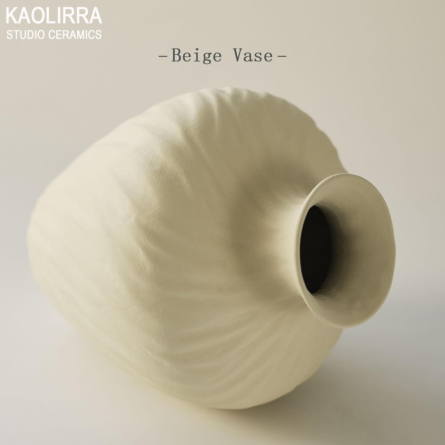 Ceramic Vase - 9.84 Inch Beige Flower Vase for Home Decor, Boho Farmhouse Minimalist Modern & Wabi Sabi Centerpiece with Textured Wave Pattern for for Living Room, Ideal Gift for Housewarming