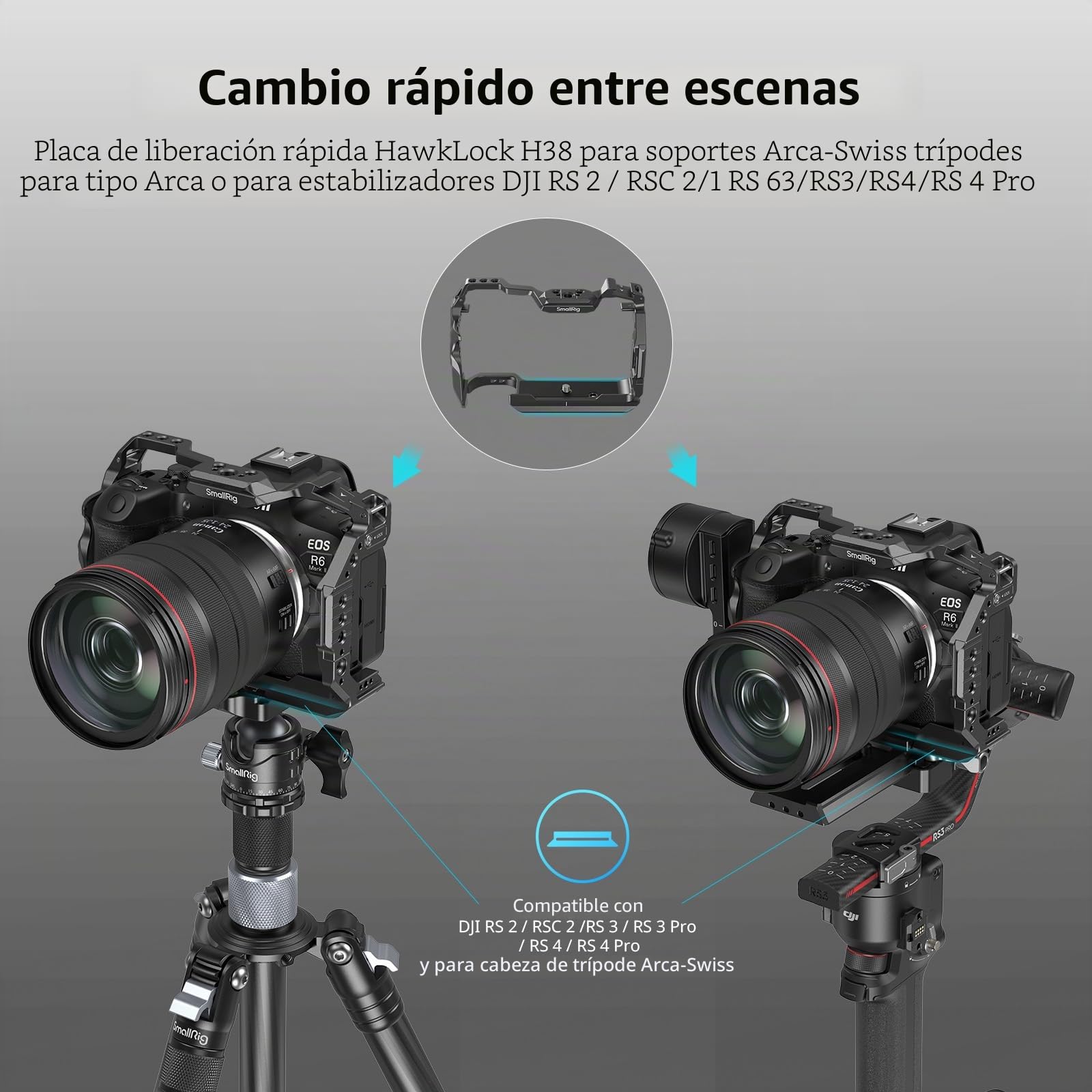 SMALLRIG Jaula para cámara R6 Mark II para Canon, Plataforma de cámara de Video Ajustable para Canon R6 Mark II, riel NATO Dual Integrado, Placa de liberación rápida para Arca - 4159B