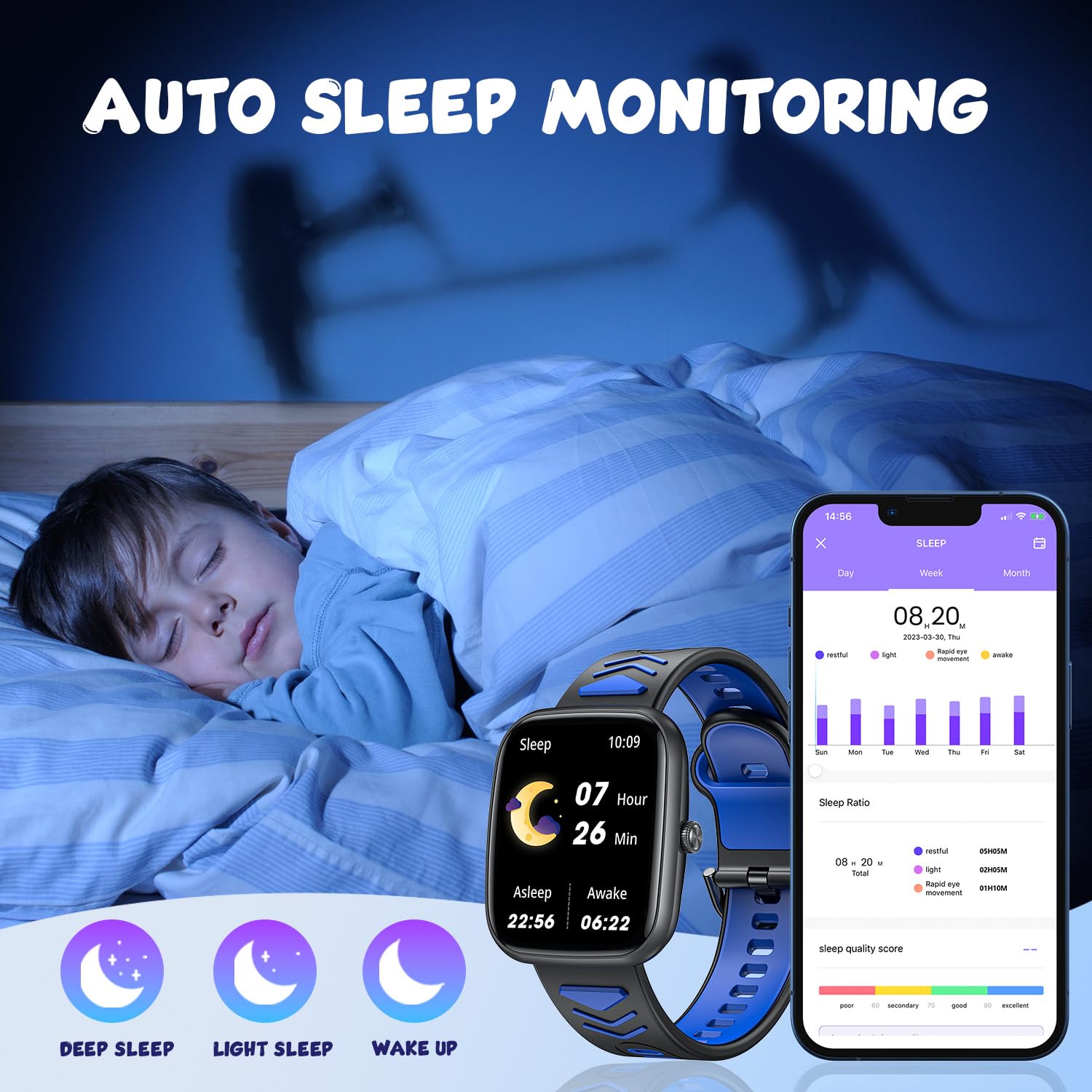 Smartwatch Fitness Orologio Bambini Digitale: 1.75" per Bambini Smart Watch con Contapassi Cronometro Compatibile per Android iOS Impermeabile Monitor Del Sonno Regalo per Ragazzi Ragazze Adolescenti