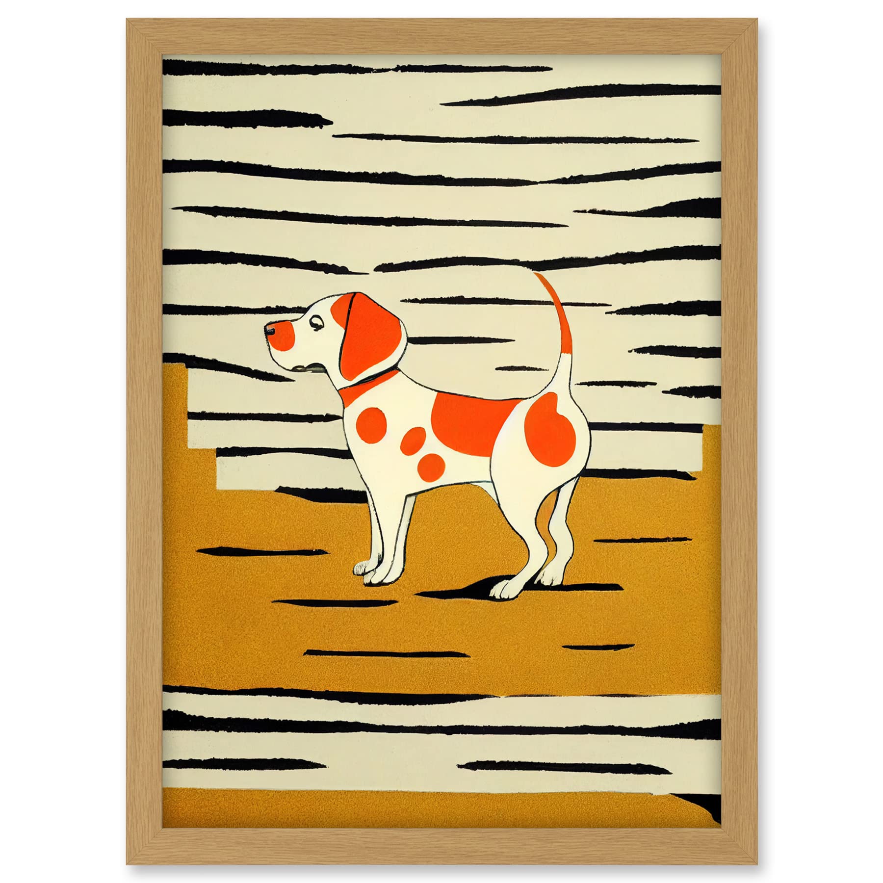 Wee Blue Coo Beagle Dog illustration Springer Orange on Mustard Spaniel Artwork Framed A3 Wall Art Print
