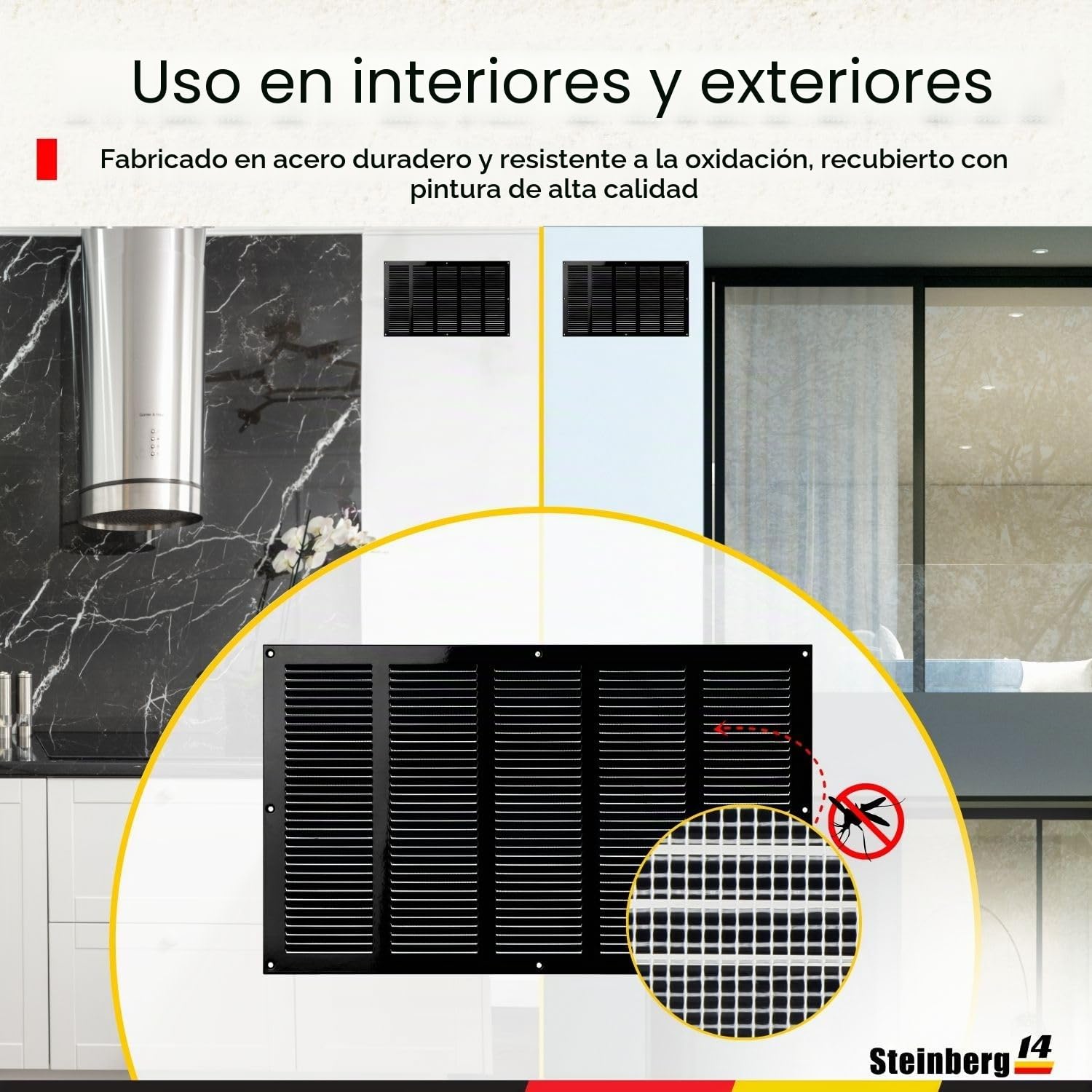 Negro 500x300 mm Rejilla de Ventilacion con Mosquitera, Metalica