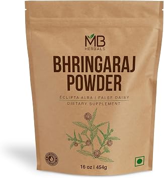 MB Herbals Pure Bhringraj Powder 1 Pound | 16 oz / 454 Gram | 100% Pure Bhringaraj Powder | Diet Supplement Eclipta alba for Hair Care | No Preservatives | Non GMO