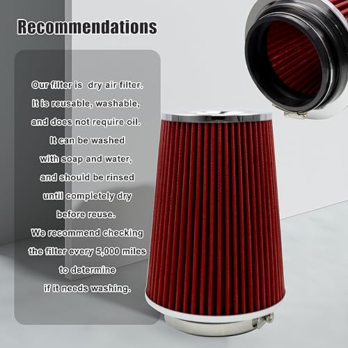 Miniatura 6 de RYANSTAR RACING Limpiador de filtro de aire fresco de cono cónico redondo de alto flujo de 4.016 in 4 "con diseño de filtro superior corto 9.094 in