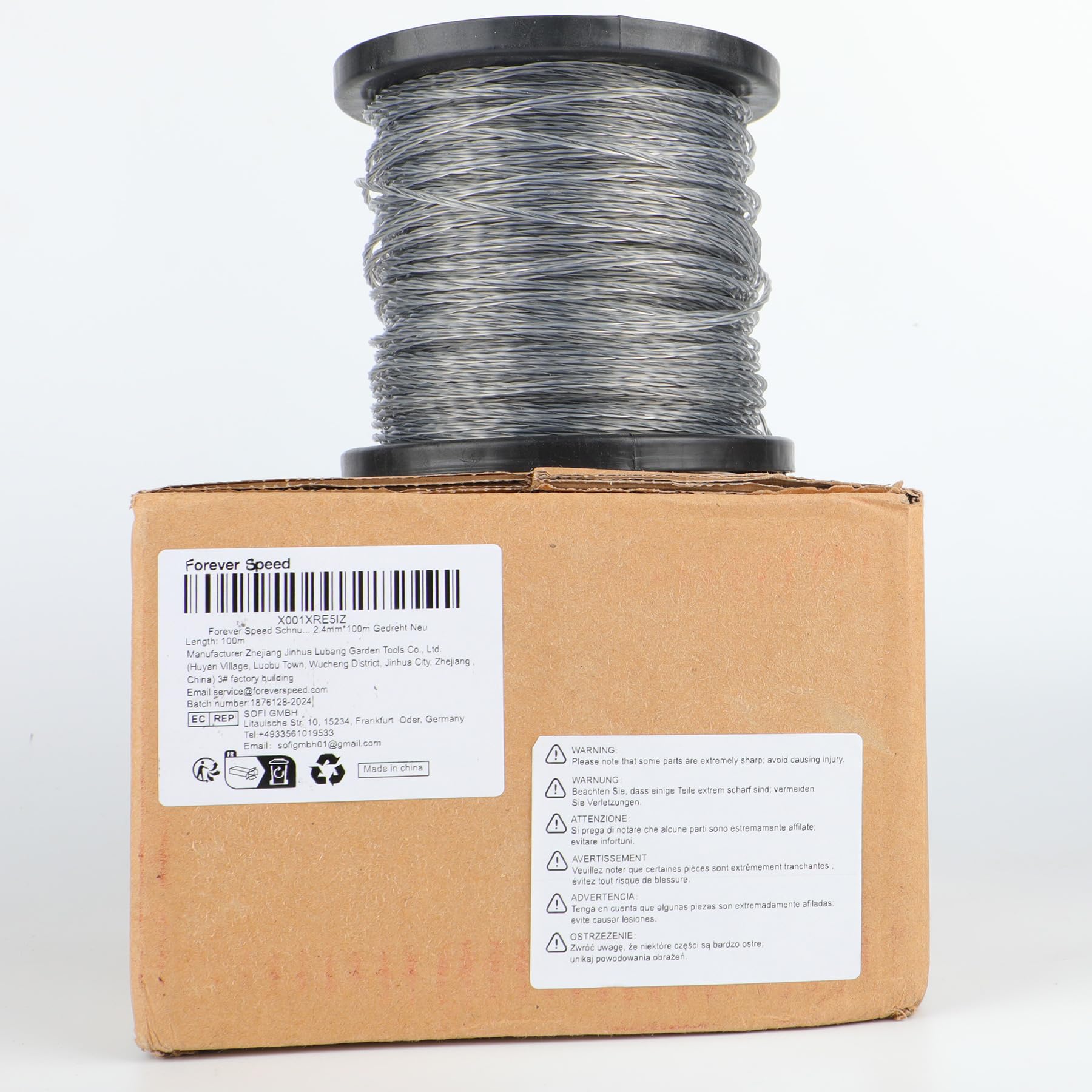 Forever Speed Hilo Desbrozadora, 2.4 MMX 100 m Cable, Universal Hilo Nylon, Gris Negro, Retorcido