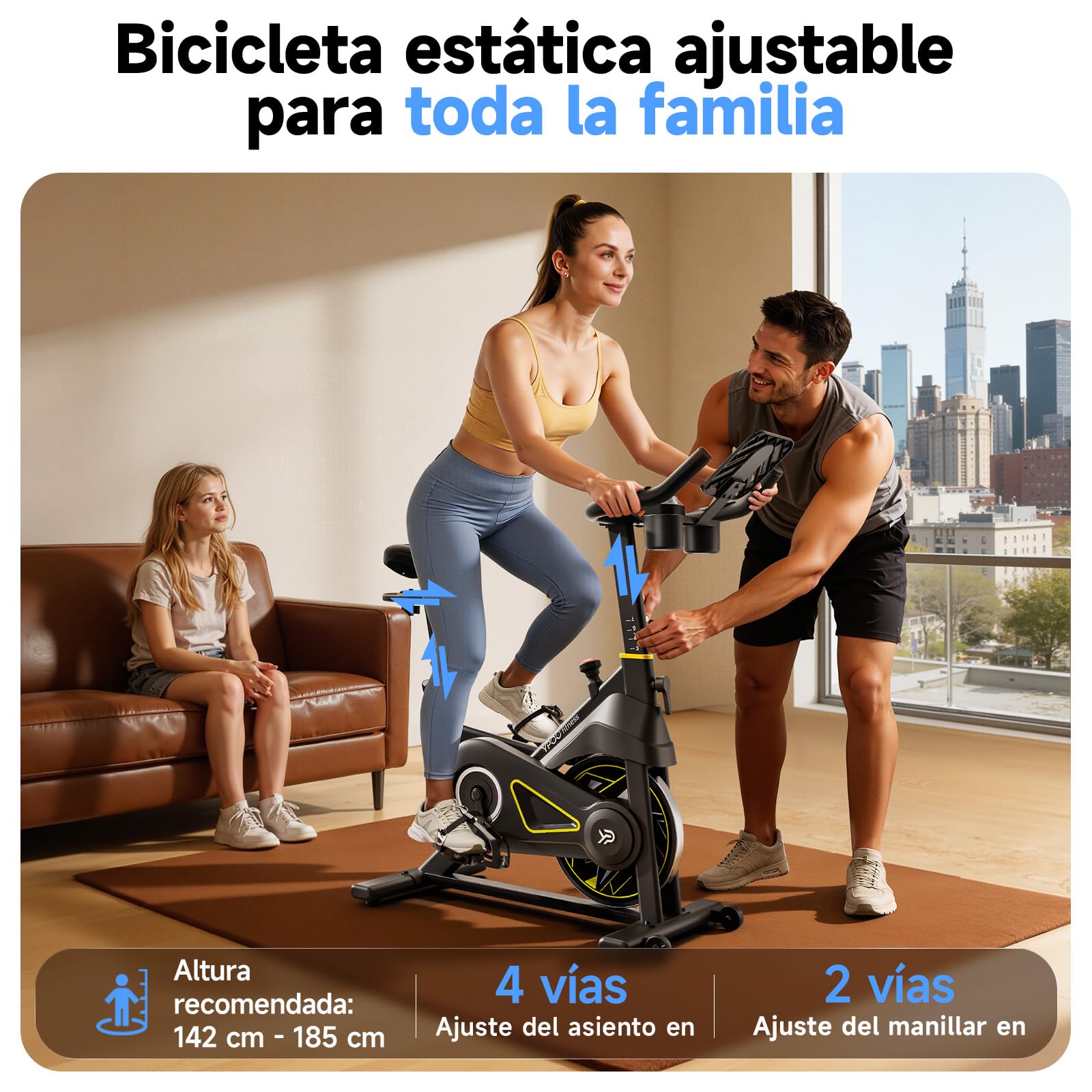 YPOO Bicicleta Estática para Casa, Asiento Cómodo, Soporte para Tablet y Clases de Fitness, Bici Indoor para Cardio en Casa, Bicicleta Estática Silenciosa de Gran Capacidad de Carga