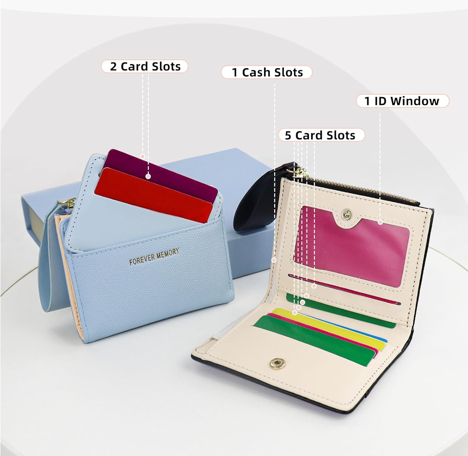 WishLotus Small Wallet for Women, PU Leather Womens Bifold Wallet with Zipper Coin Pocket, Compact Credit Card Wallet with ID Window (Blue) - Image 4