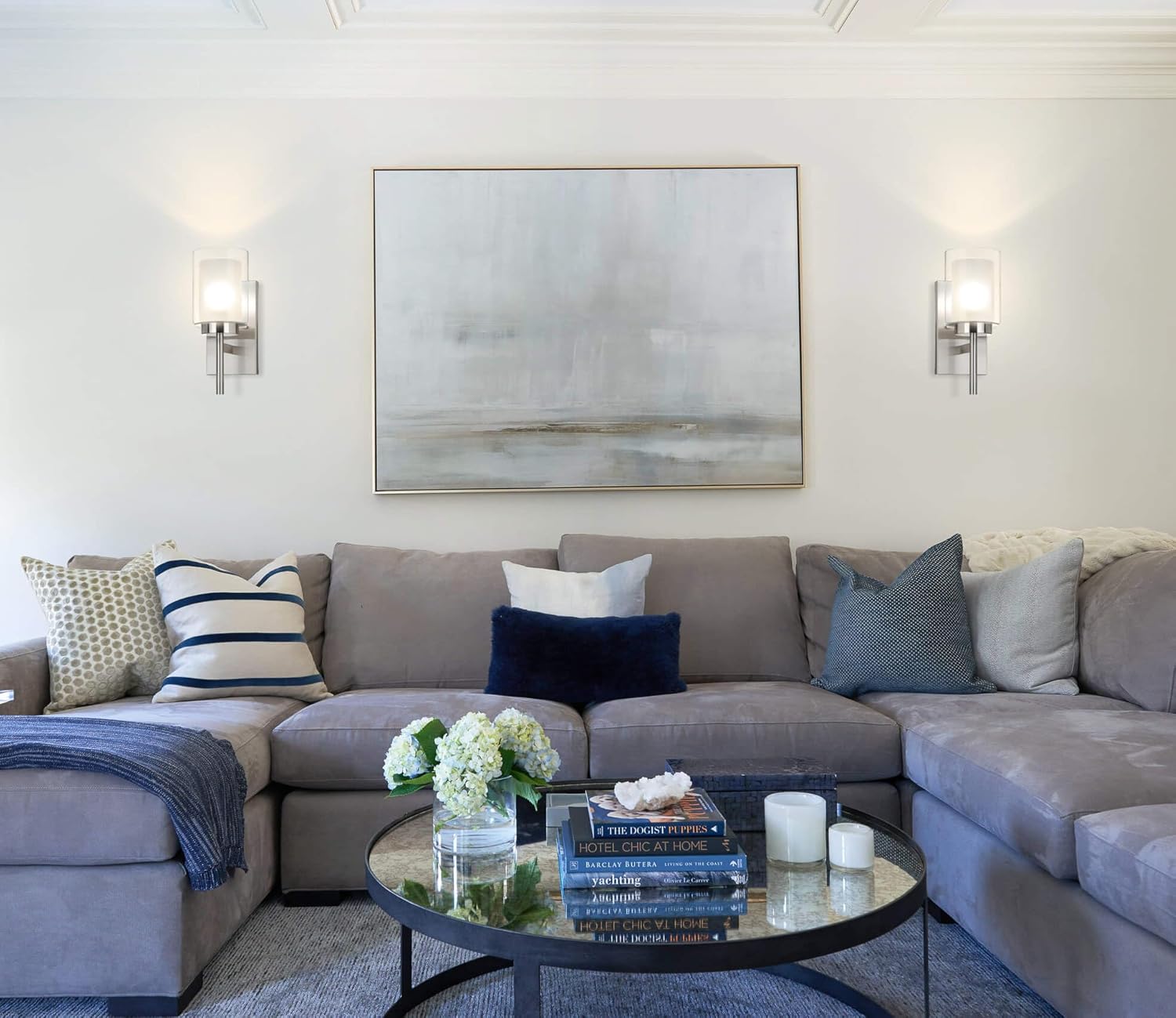 XiNBEi Lighting Bath Sconce Vanity Light, Modern Indoor 1 Light Wall Light Fixture with Dual Glass Shade Brushed Nickel Finish XB-W1276-1-BN