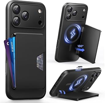 for iPhone 17 Pro Max Case with Card Holder & Kickstand [Compatible with MagSafe][Camera Control][Full Camera Protection] Card Slot Rugged Shockproof Protective Wallet Case for 17 Pro Max 6.9, Black