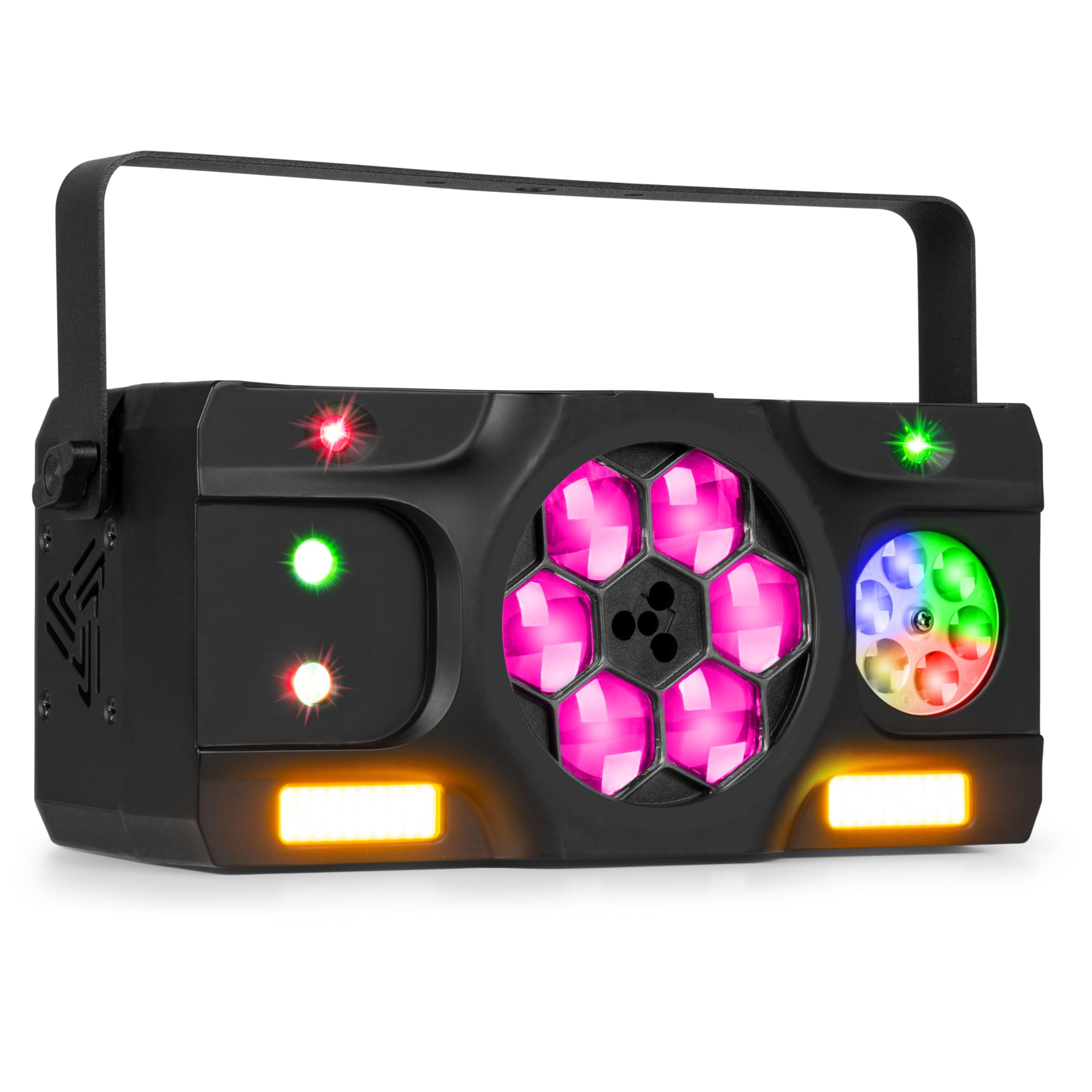 Fuzzix Stellar2 LED Discolicht Partylicht | 5-in-1 Lichtorgel Musikgesteuert LED mit RGBW Gobos, Bee-Eye Effekt & Doppel-Stroboskop | Disco Licht mit DMX Steuerung, Fernbedienung & Montagebügel