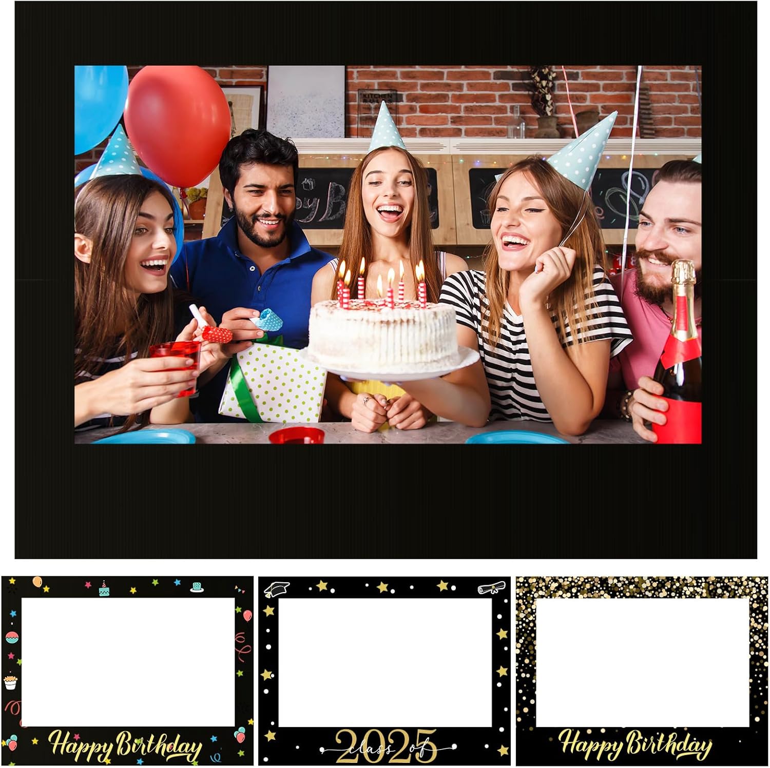 32 x 24 Inch Photo Booth Selfie Frame Prop Booth for Birthday Event Parties Large Blank DIY Cutout Props for Funny Decoration Christmas, Holiday Supplies Horizontal Black