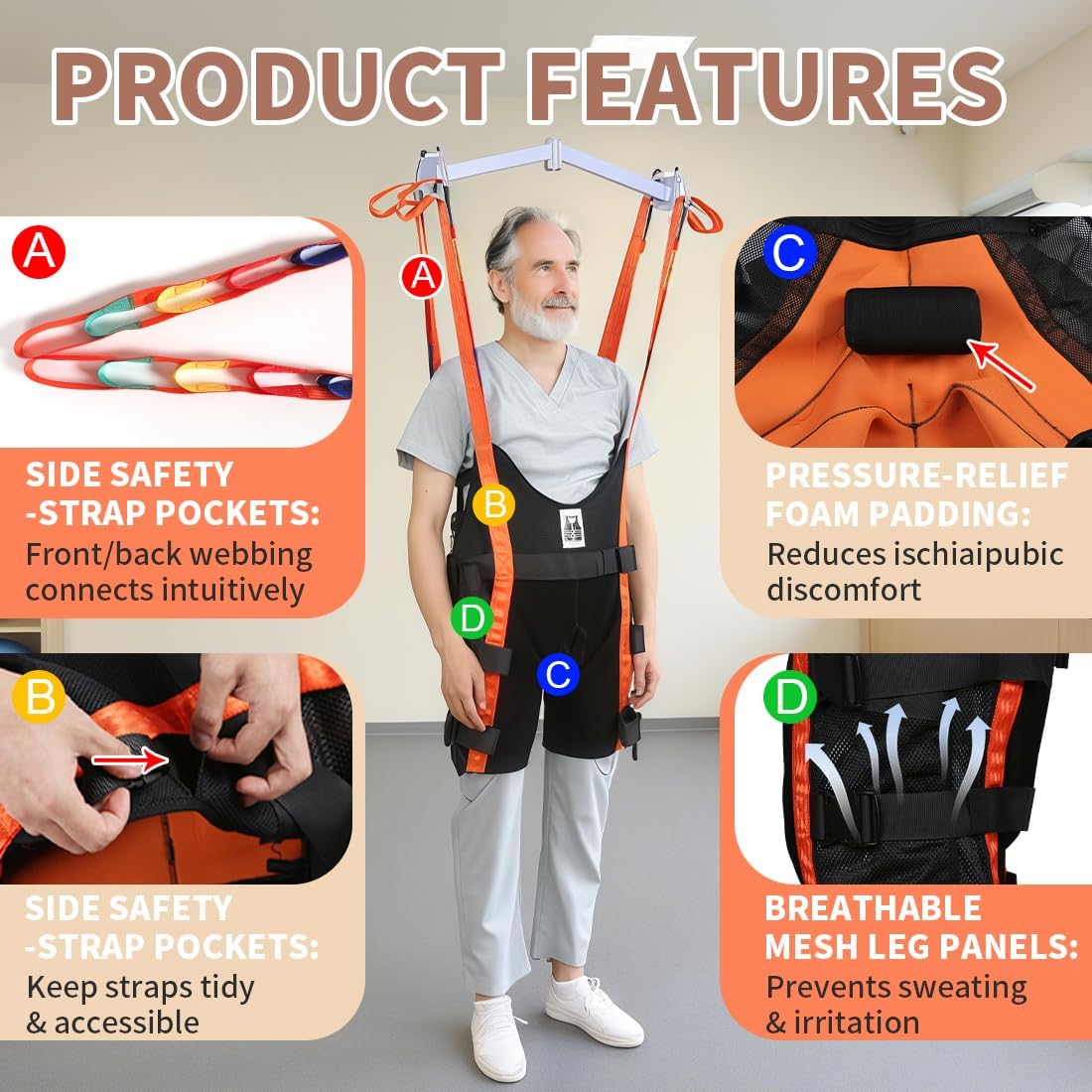 EZ Assistive Professional Walking Assist Sling with Magical 4-Way Stretchable Fabric, Patient Lift Training Sling for Home Use and Hospital, 500lb(230kgs) Weight Capacity (Small)