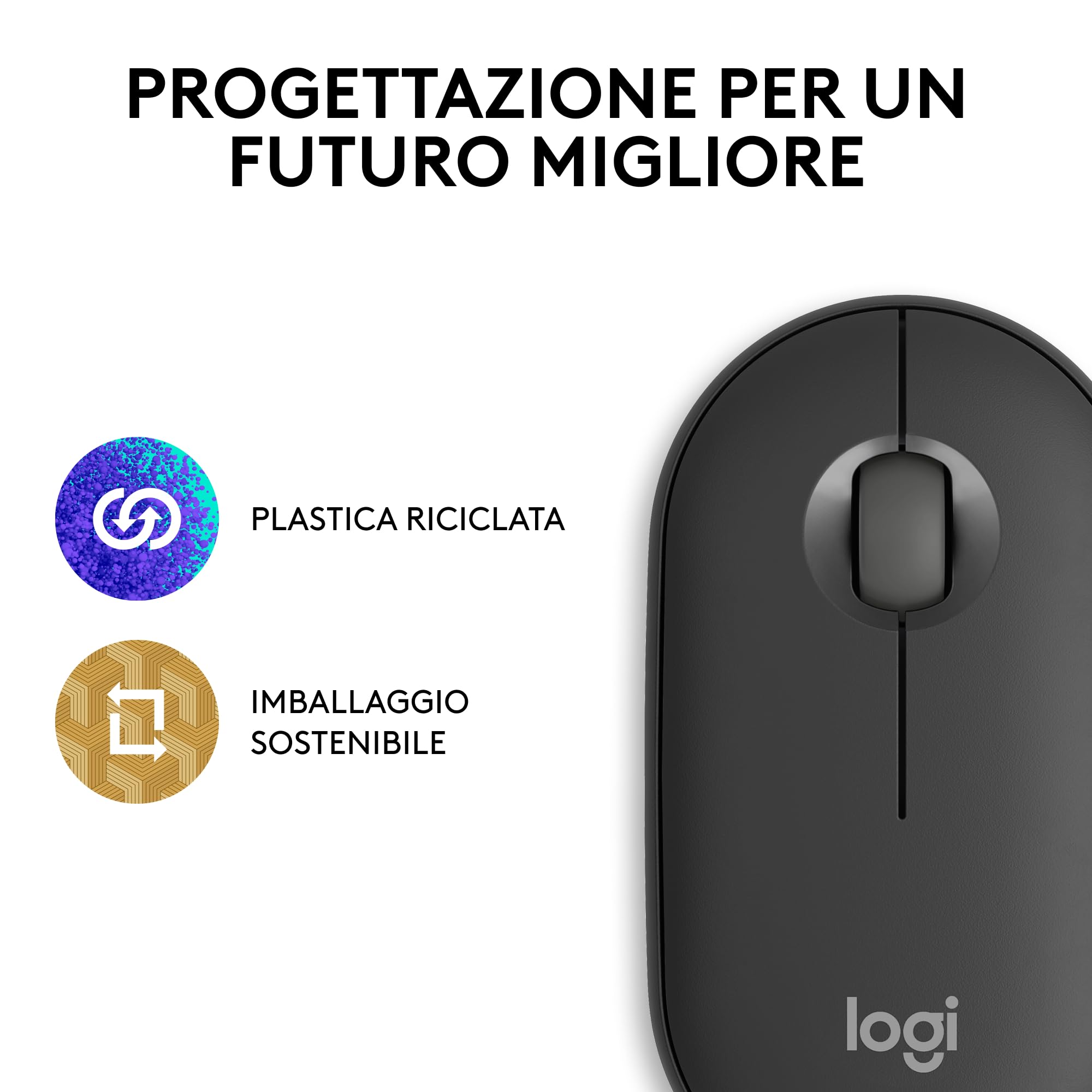 Logitech Pebble Mouse 2 M350s wireless Bluetooth sottile portatile personalizzabile clic discreti Easy-Switch Grafite