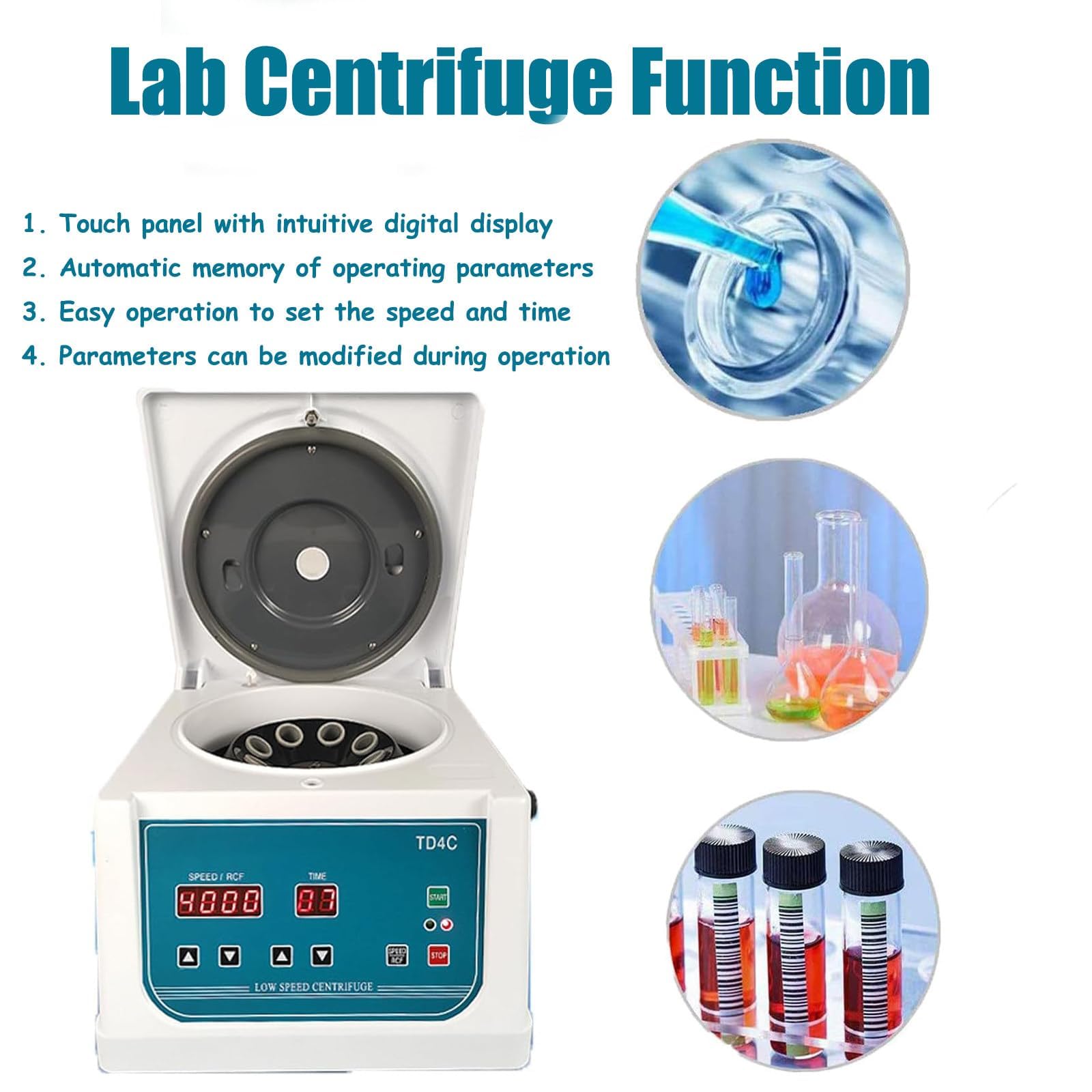 Máquina centrífuga de baja velocidad, centrífuga digital de mesa de 4000 RPM con temporizador ajustable, separador de plasma de suero PRP para tubos de 8 x 15 ml en laboratorio y clínica de belleza