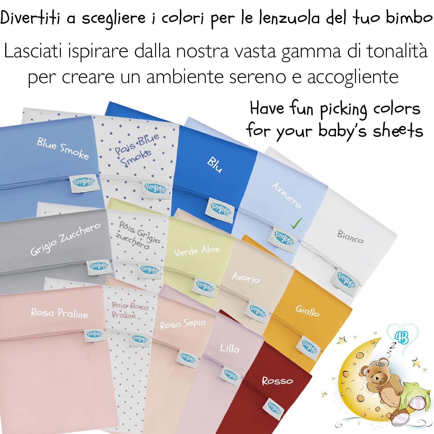 4BABIES - Drap Plat bébé 120x180 - Drap lit bébé à barreaux - Linge de lit Enfant en 100% Coton Fabriqué en Italie certifié Oeko-TEX - Bleu Clair