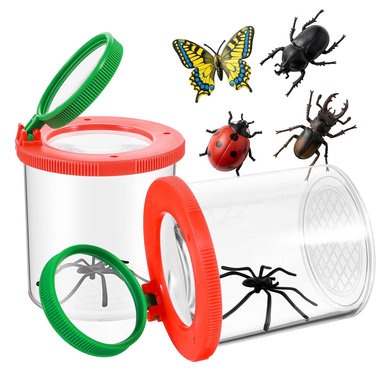 Insect Bug Viewer for Kids, 2 Pcs Portable Plastic Bug Catcher for Kids, Magnifying Insect Catcher Jar, Science Nature Exploration Tool for Kid, Teachers, Enthusiasts(Red)