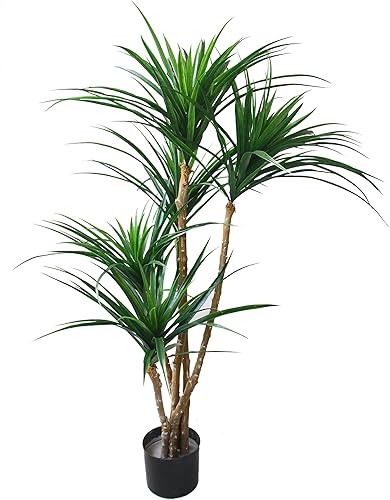Miniatura 10 de Juego de 2, árbol de yucana tropical artificial con hojas de goma y tronco natural, planta falsa para decoración del hogar en interiores y