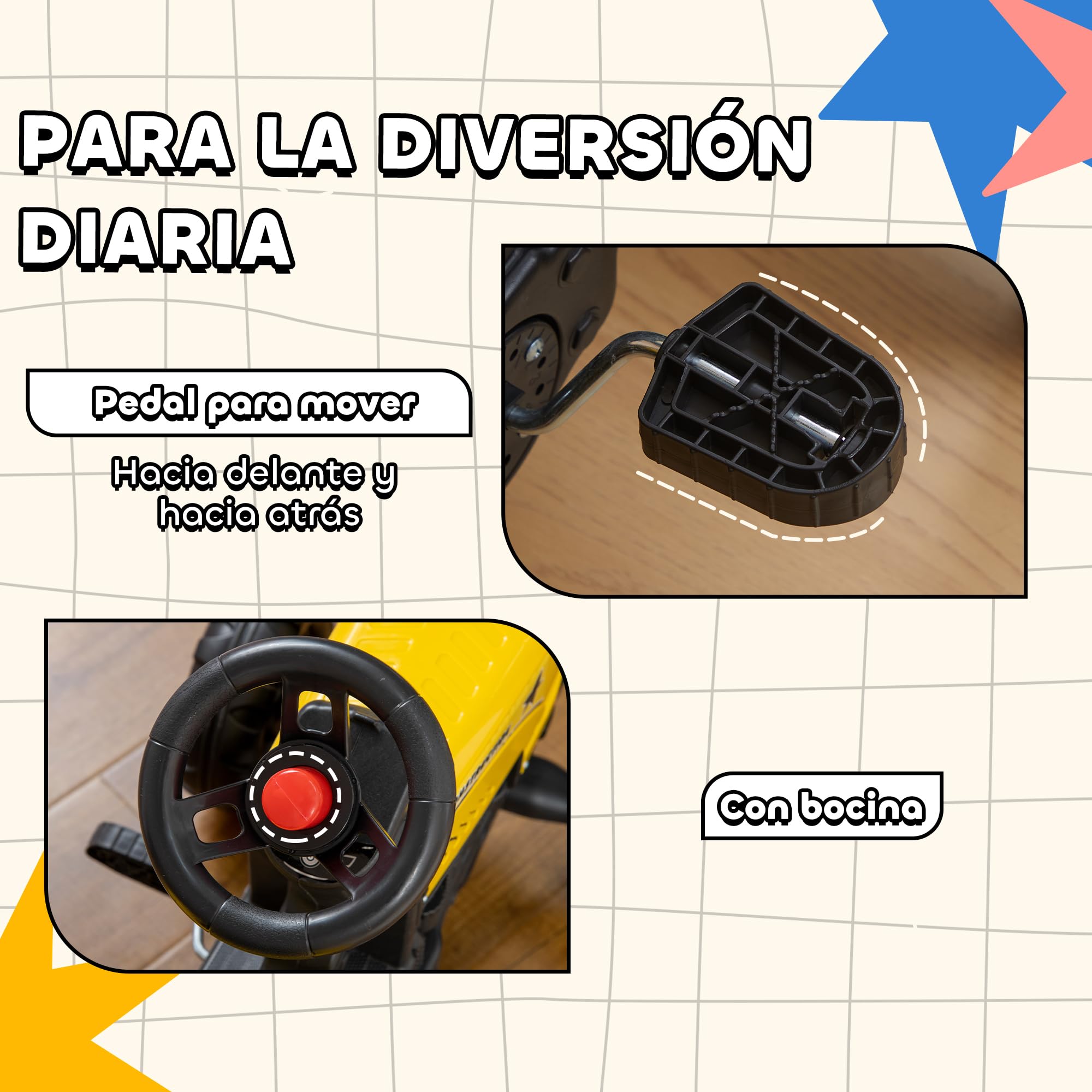 HOMCOM Tractor a Pedales para Niños de 3 Años con Remolque Juguete de Montar Coche de Pedales Carga 35 kg 133x42x51 cm Amarillo