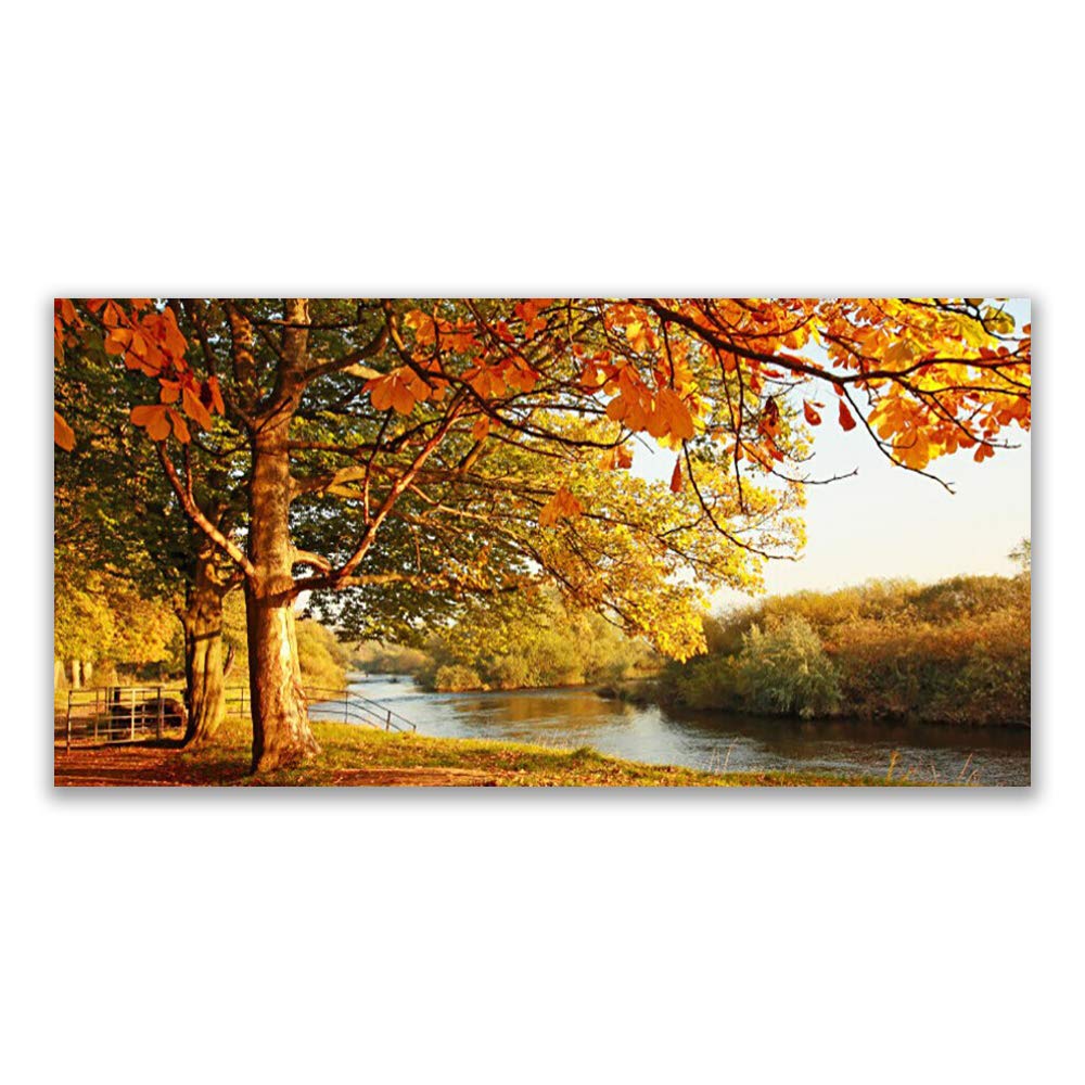 Tableau verre trempé 140x70cm déco mural moderne salon design arbre lac