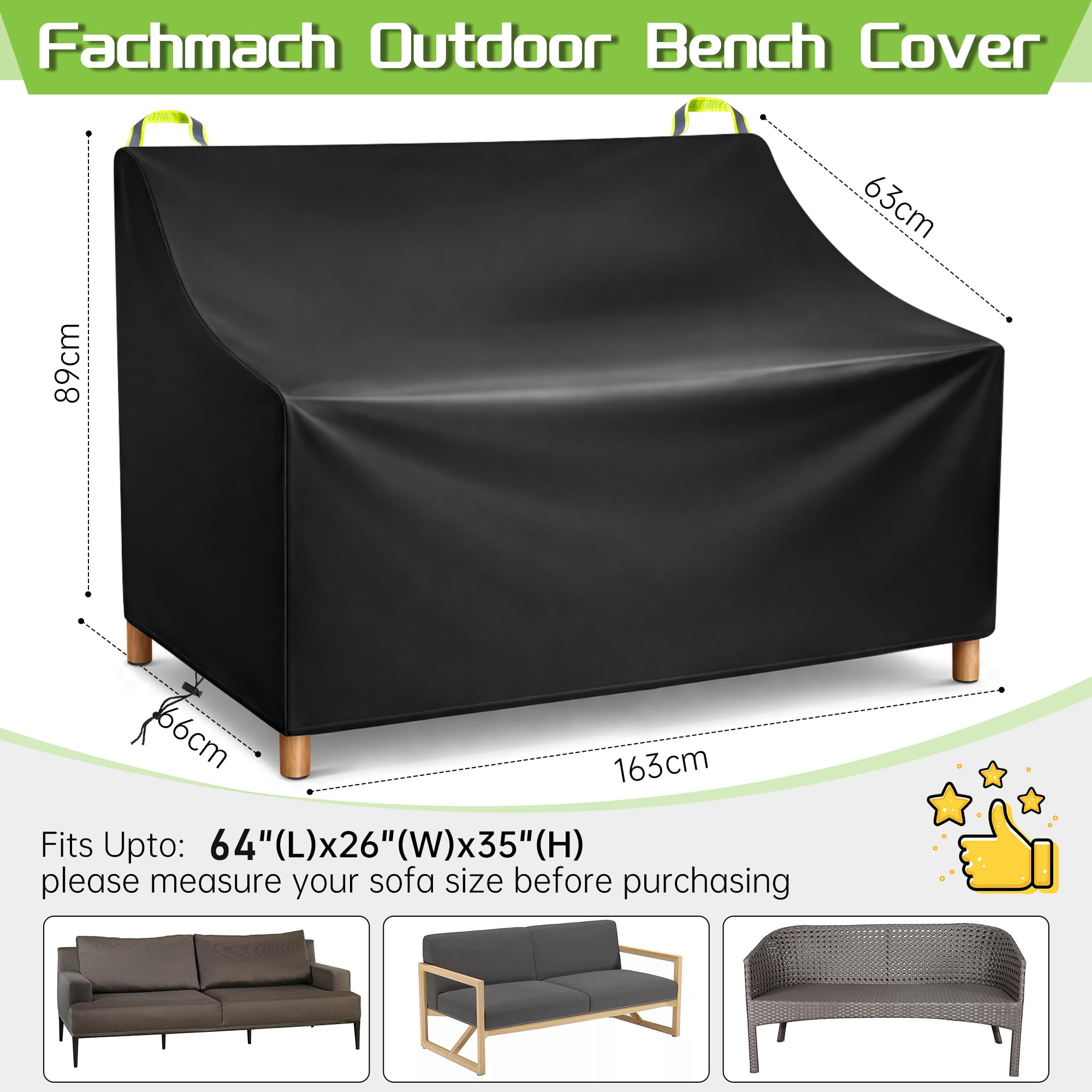 Funda sofa exterior impermeable 3 Plazas, Impermeable Funda para Banco de Jardín con Anti Viento, Anti-UV Tela, fund exterior muebles jardin (163x66x89cm) — view 2
