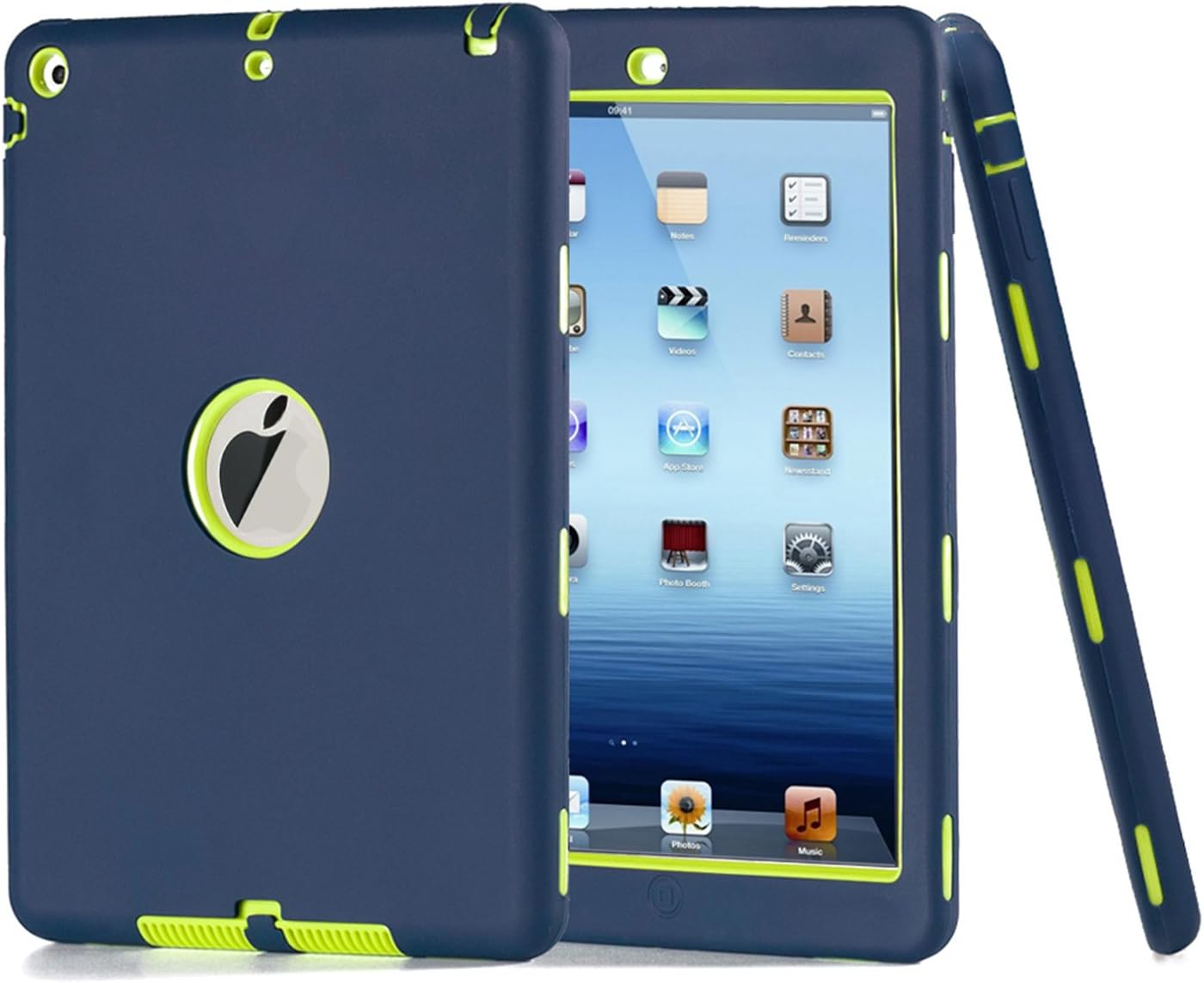 iPad Air Case, Heavy Duty Rugged Shockproof Three Layer Armor Defender Protective Case Cover for Apple iPad Air 2013 Model(Navy Blue/Green)