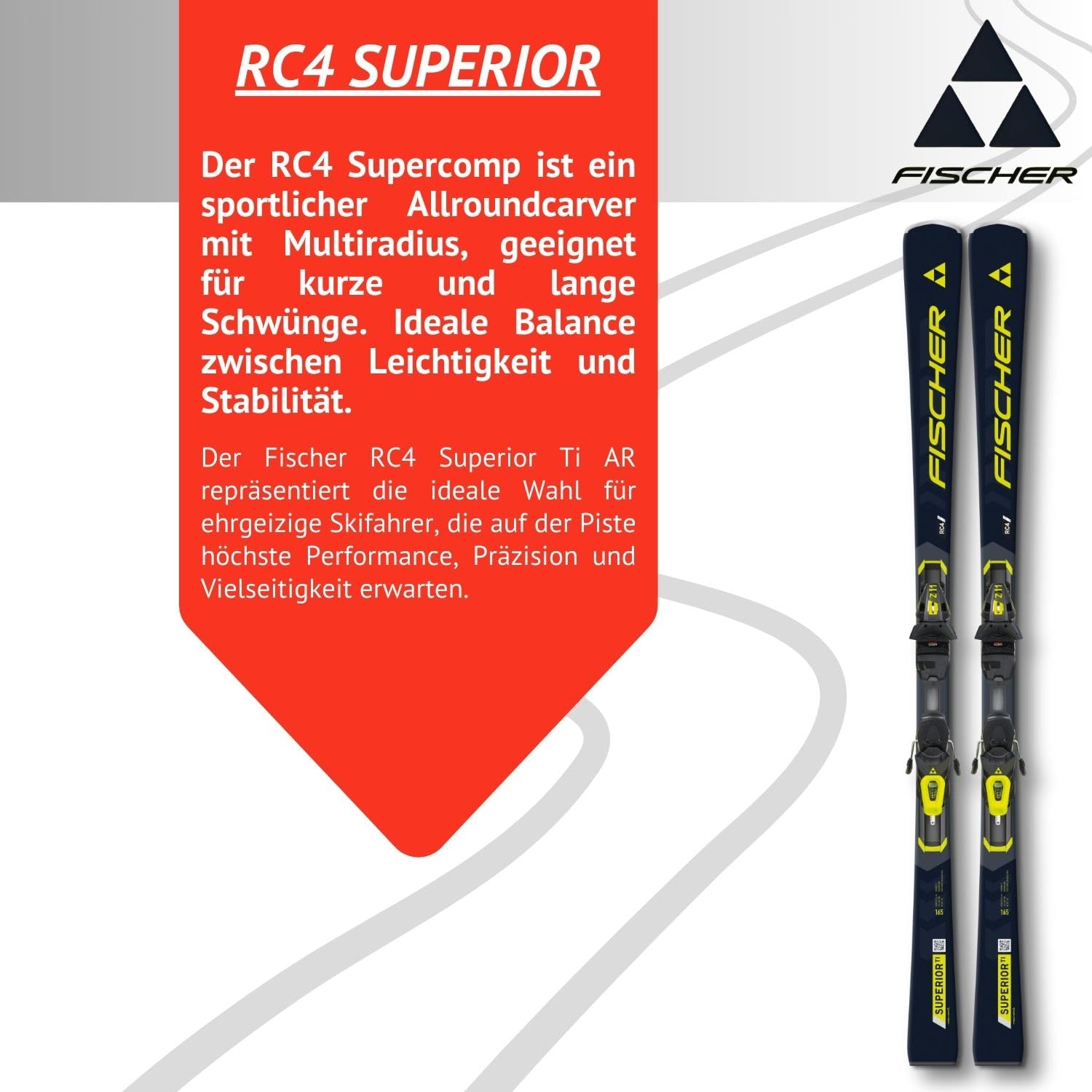 Ski Alpinski Carvingski - Fischer RC4 Superior TI AR - On-Piste-Rocker - inkl. Bindung RC4 Z11 Z3-11 - für fortgeschrittene und Gute Fahrer - Carvingski für präparierte Piste