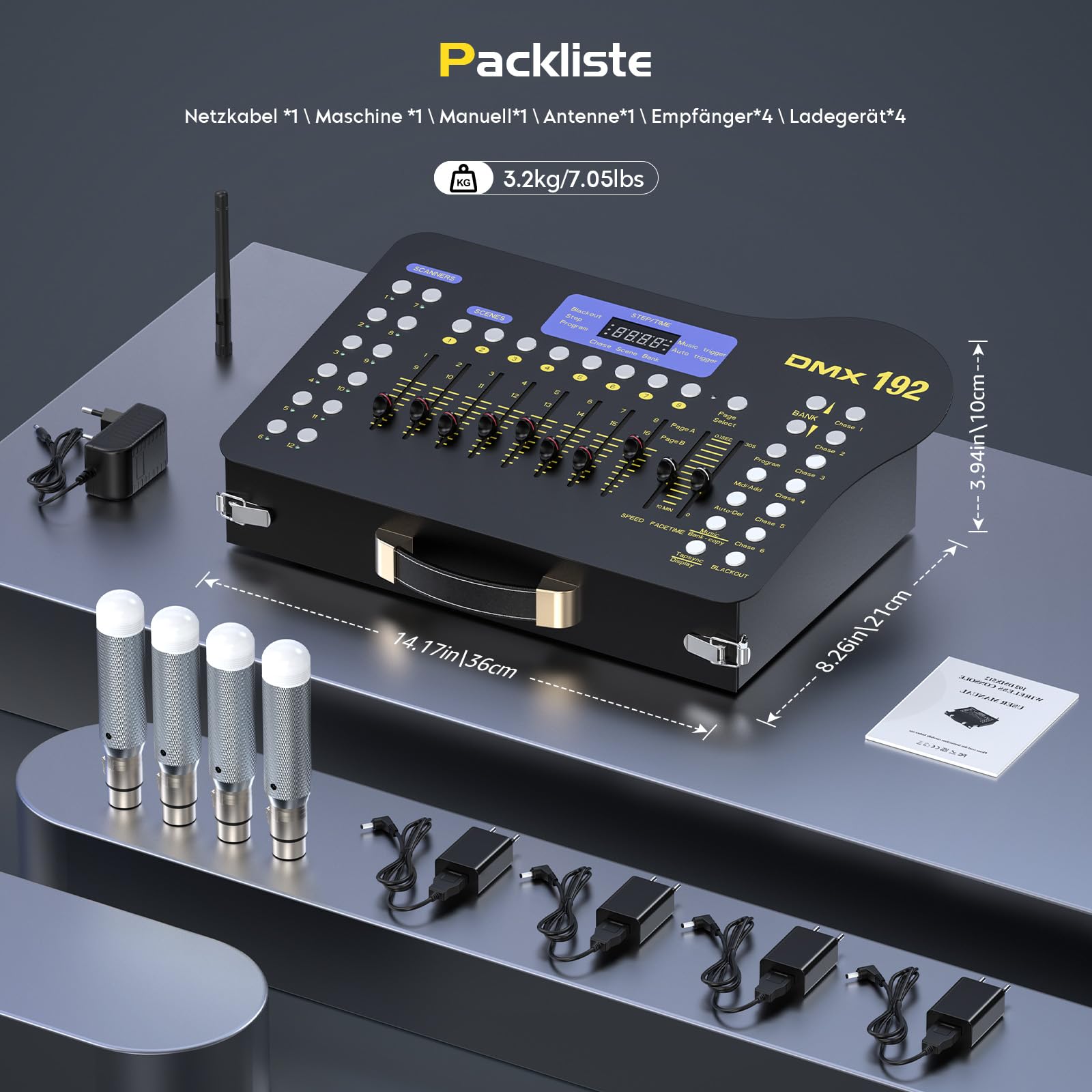U`King DMX Controller 192 Canali DJ Controller con Cassetto, con Trasmettitore Wireless DMX / 4 Ricevitore, per DMX Controller 512, Festa, Moving Head Luce da discoteca, Luce per feste Halloween
