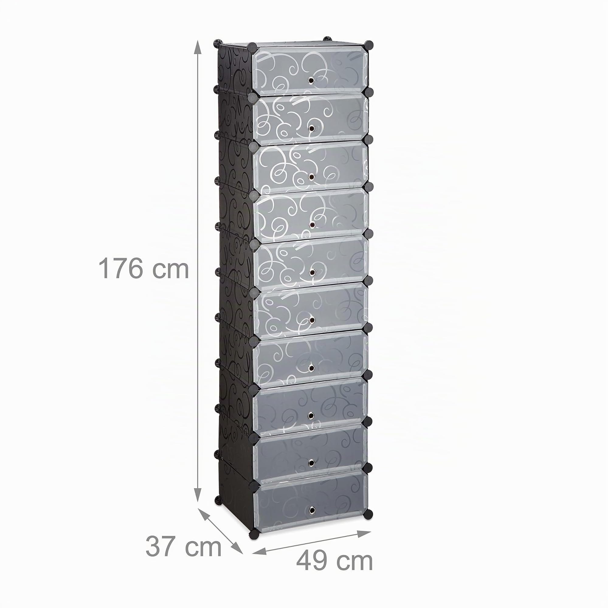 Relaxdays Meuble Chaussures Rangement 10 casiers Plastique Chaussures modulable DIY HxlxP: 176x49x37 cm, Noir