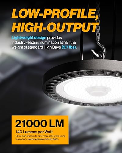 Miniatura 2 de Sunco Lighting UFO - Luz LED de alta bahía, iluminación para almacén, luz diurna de 5000 K, 150 W, 21000 LM, 100-277 V, regulable 1-10 V, IP65