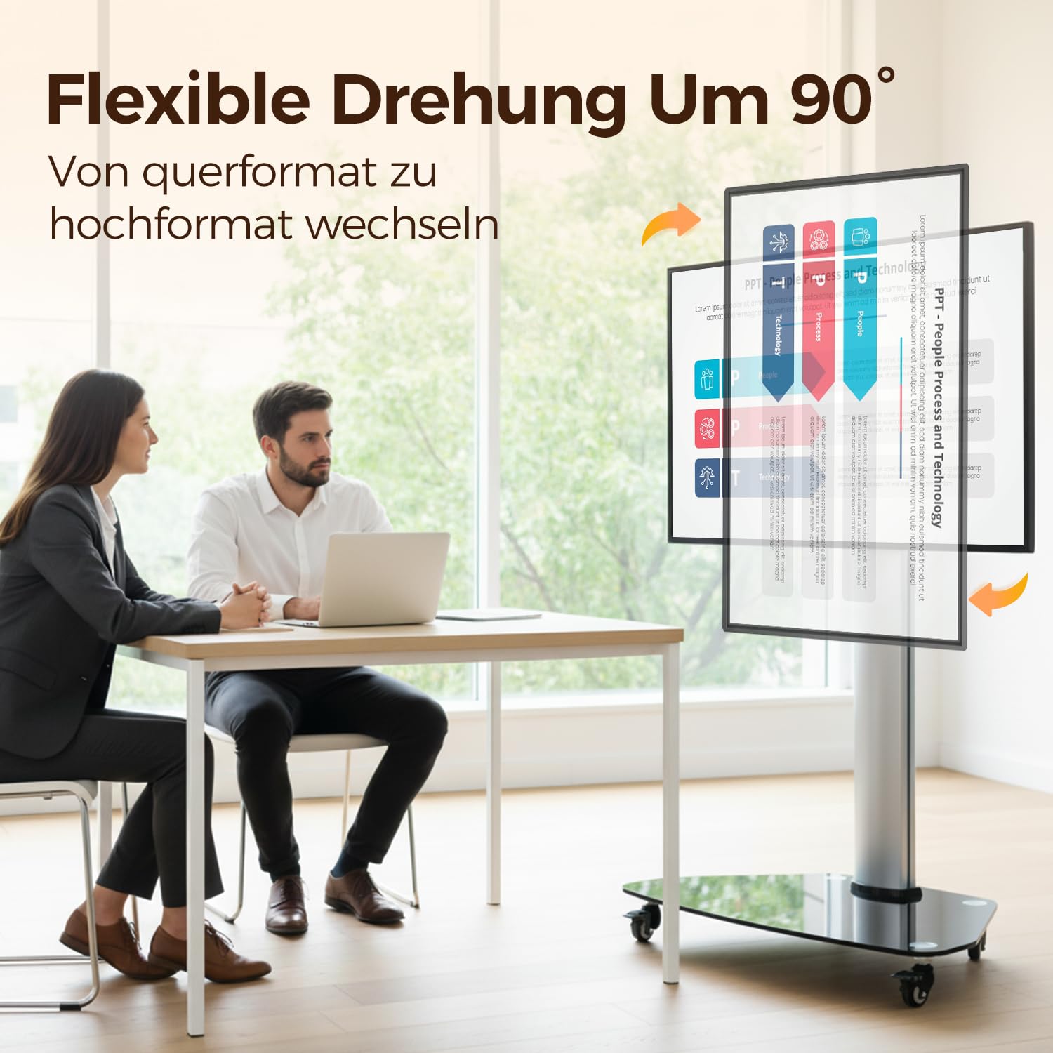 JAV Interaktives Whiteboard Ständer Mobiler Smart Board Ständer Rollbar für 32-55 Zoll Tragbarer Smart Screen mit 4 Feststellbare Räder Höhenverstellbar Bodenständer für Büro Klassenzimmer Zuhause