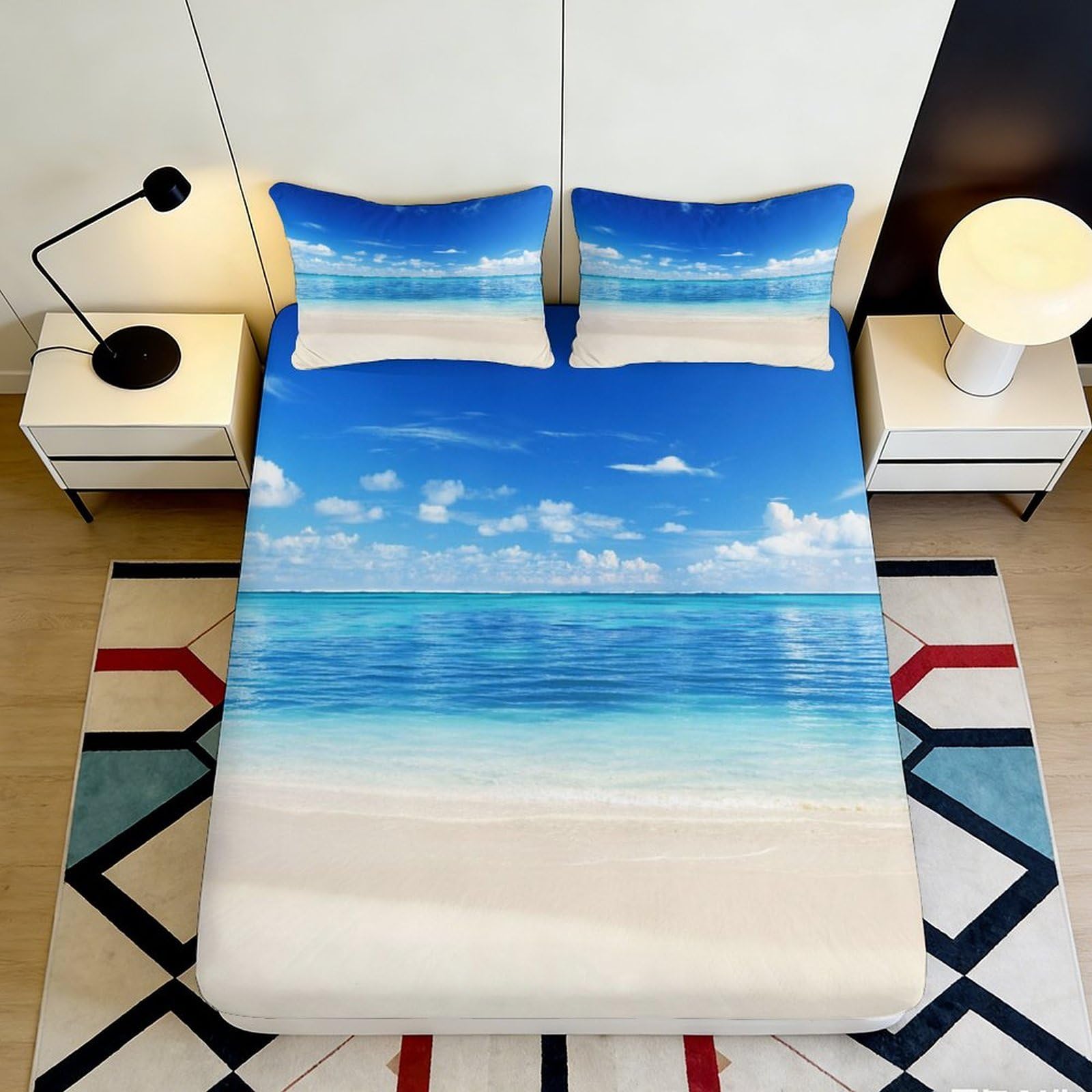 Jqzkxnhpbr Style-5 3D Printed Ocean Beach Fitted Sheet Microfiber Soft Breathable Sea View Bed Sheet For Bedroom Guest Room Decor 90X200x25cm