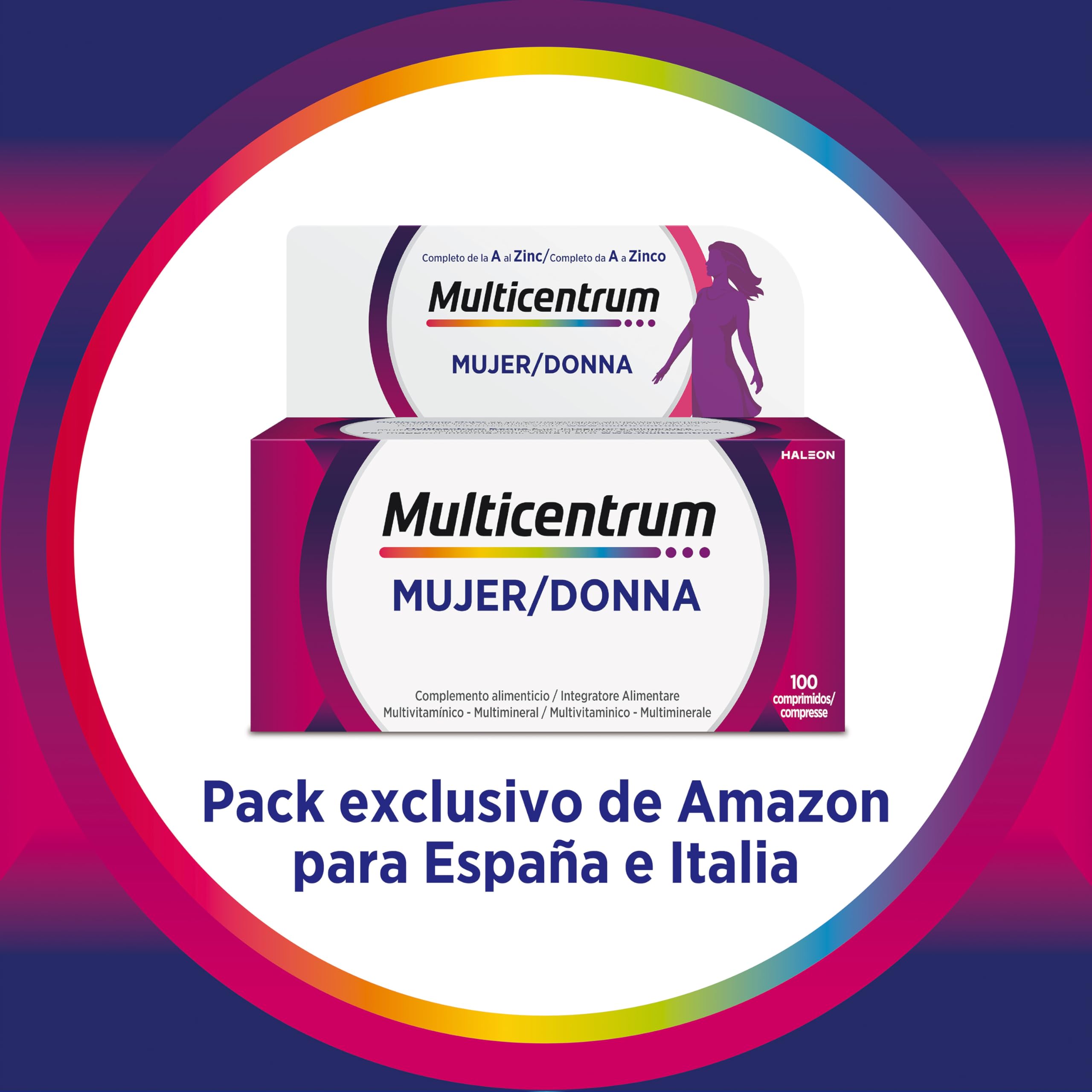 Multicentrum Mujer Complemento Alimenticio Multivitamínico y Multimineral Para Mujeres, Con Vitamina C y Zinc, Sin Gluten, 100 Comprimidos