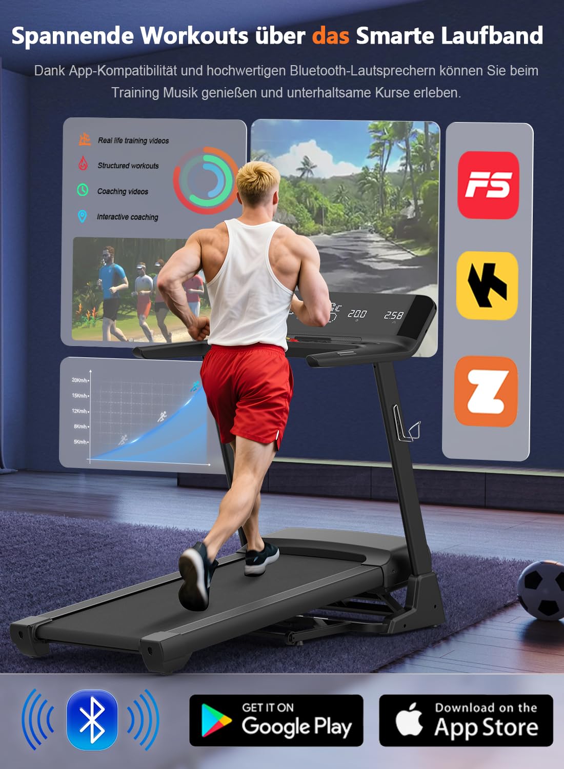 Tapis Roulant, Tapis Roulant Pieghevole da 7HP con Livelli di Inclinazione del 20%, 1km/h- 20km/h, Capacità di peso 200KG, Ampio Display LCD e Sensore di Pulsazioni, Macchina da Corsa Compatibi