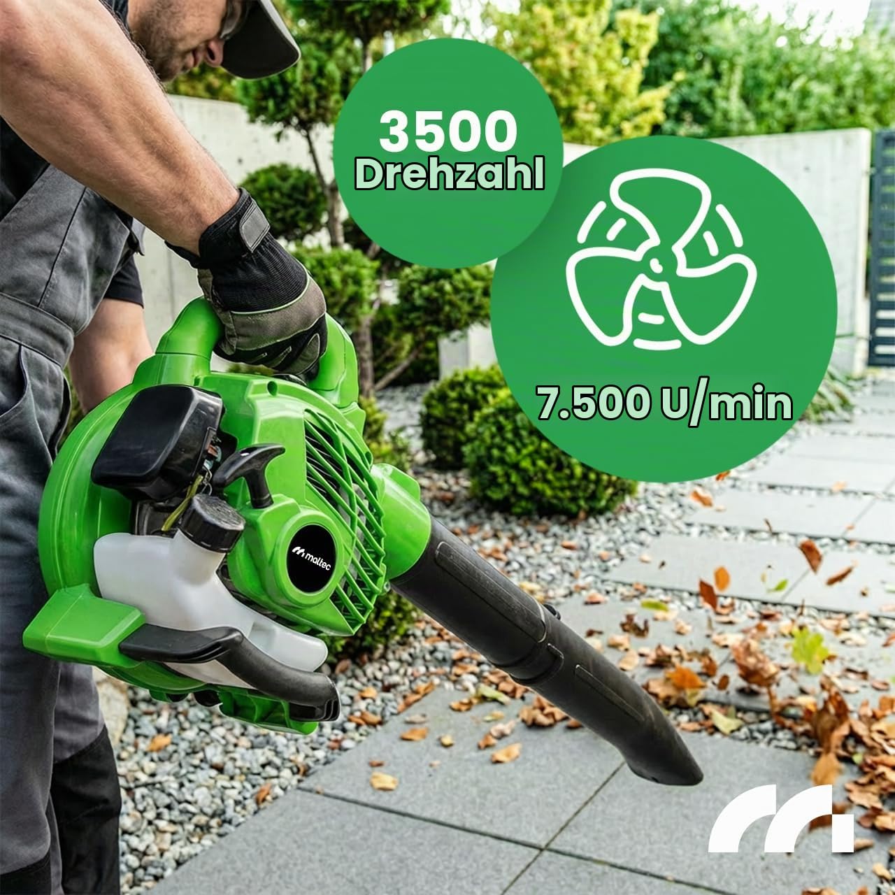Benzin Laubsauger Laubbläser Gartenstaubsauger mit Häcksler MalTec MasterBlow7500W Motor 2-Takt 26cc Staubsauger Schredder
