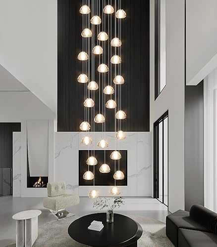 Miniatura 8 de Candelabros modernos de 30 luces para techo alto, grandes candelabros de cristal, lámpara LED de larga entrega para entrada, pasillo, vestíbulo,