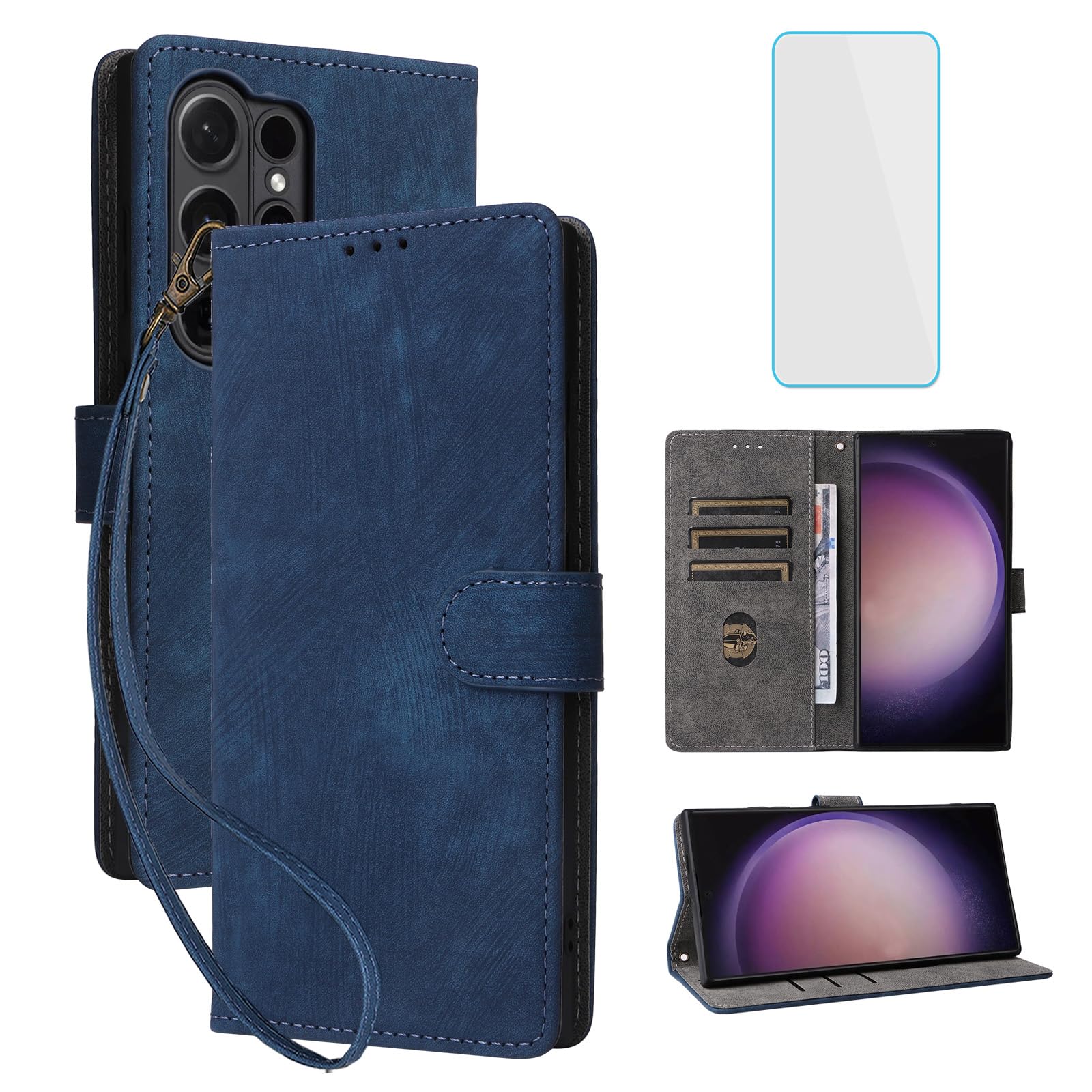 IUQXU for Samsung Galaxy S25 Ultra 5G Wallet Phone Case with Screen Protector [RFID Blocking] Leather Card Kickstand Women Men Cell Phone Case for