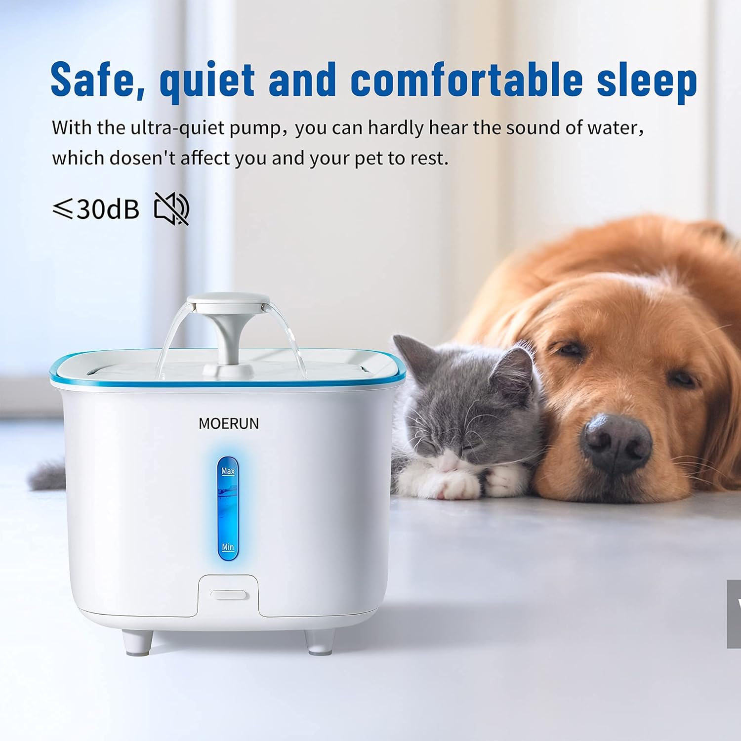 MOERUN Cat Water Fountain,3L/101oz Ultra-Quiet Cat Drinking Fountains,Cat Fountain with 4 Replacement Filters,1 Silicone Mat,LED Light,Auto Shut-Off Pump,Water Fountain for Cats Inside : Pet Supplies