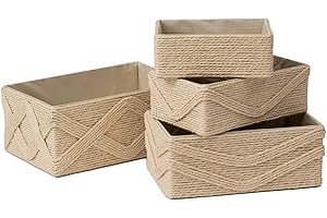 Beige Storage Baskets 4 Pack: Woven Paper Rope Decorative Baskets