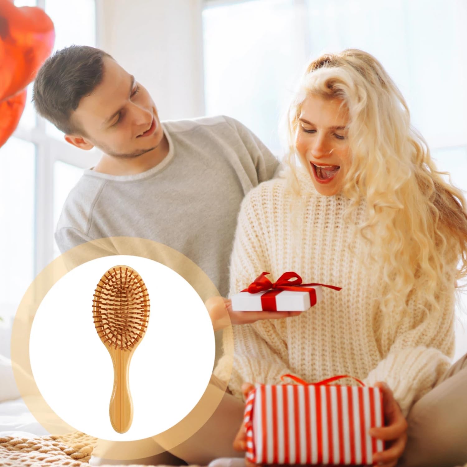 10 Pack Natural Bamboo Hair Brushes, Wooden Paddle Scalp Massage Brush with Round-Tipped Bristles for Stimulating Hair Growth, Anti-Static Detangling for Women, Men