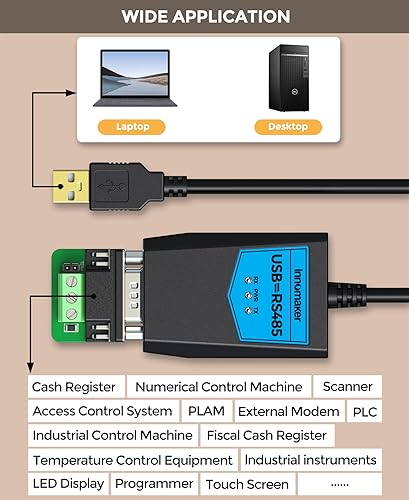 Miniatura 3 de innomaker Industrial USB 2.0 a RS485 Convertidor Adaptador basado en FTDI FTDI FT230 Chip Integrado Protección ESD Soporte Windows 11,10,8 XP Mac Os